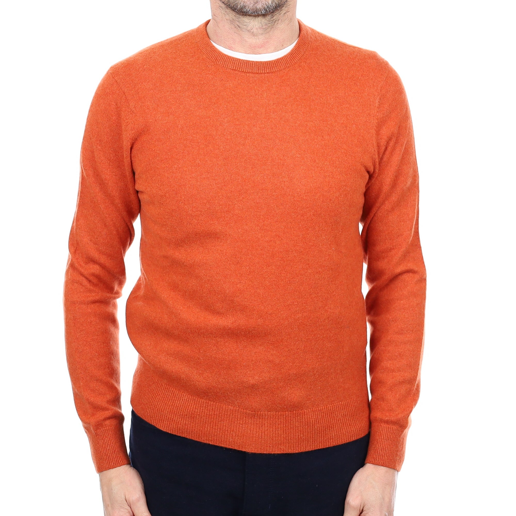 Men's Burnt Orange Cashmere Crew Neck Jumper Small