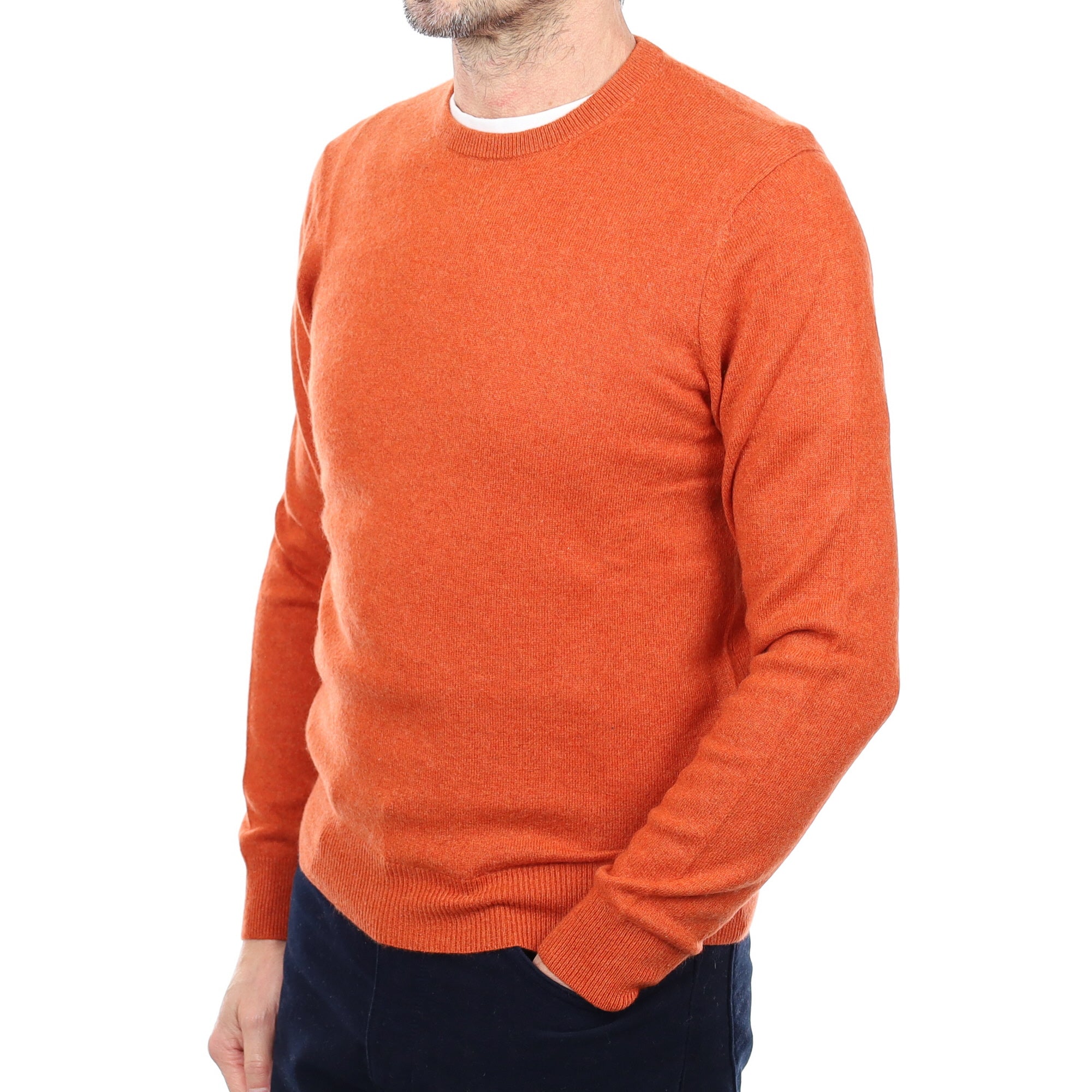 Men's Burnt Orange Cashmere Crew Neck Jumper Small