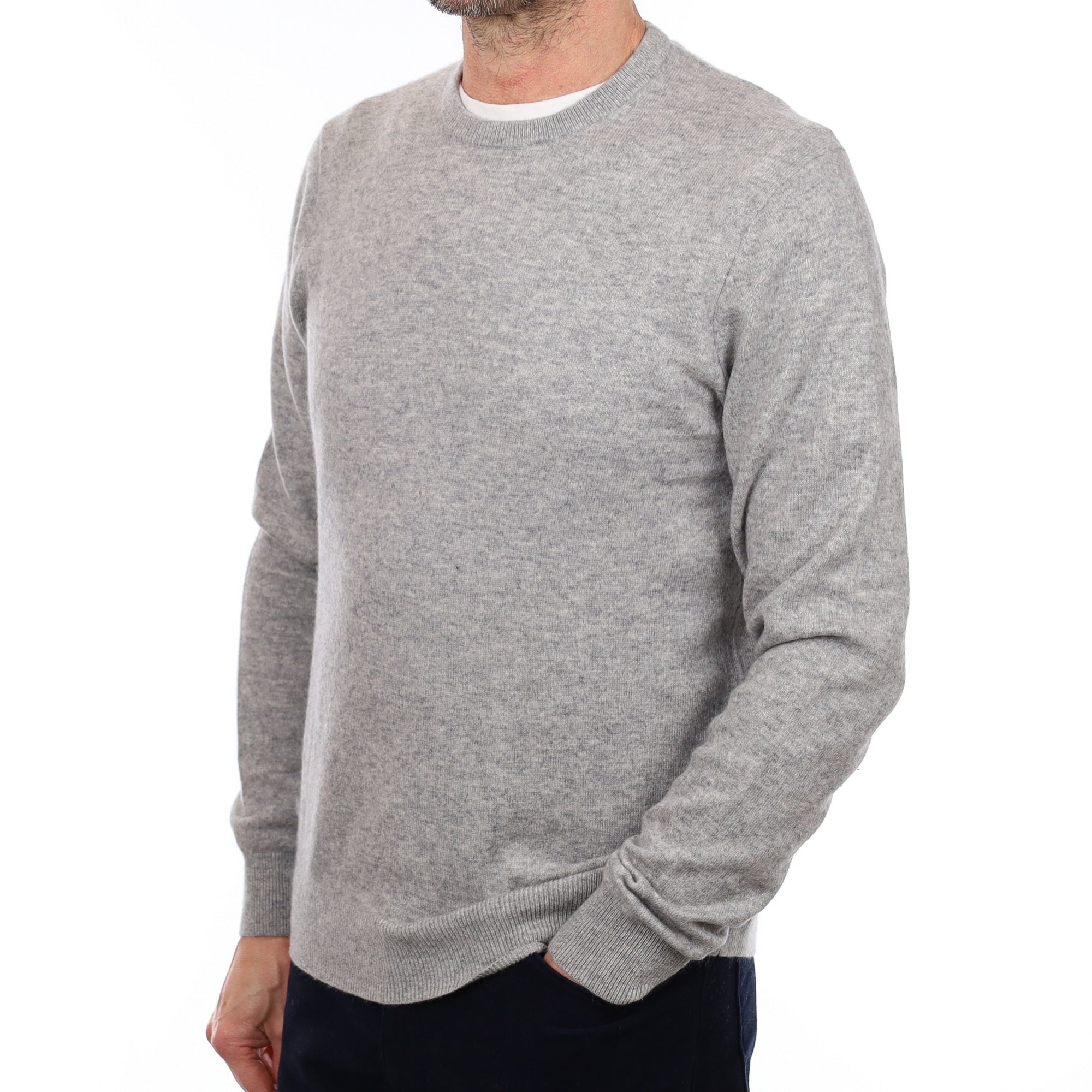 Men's Smoke Grey Cashmere Crew Neck Jumper Small