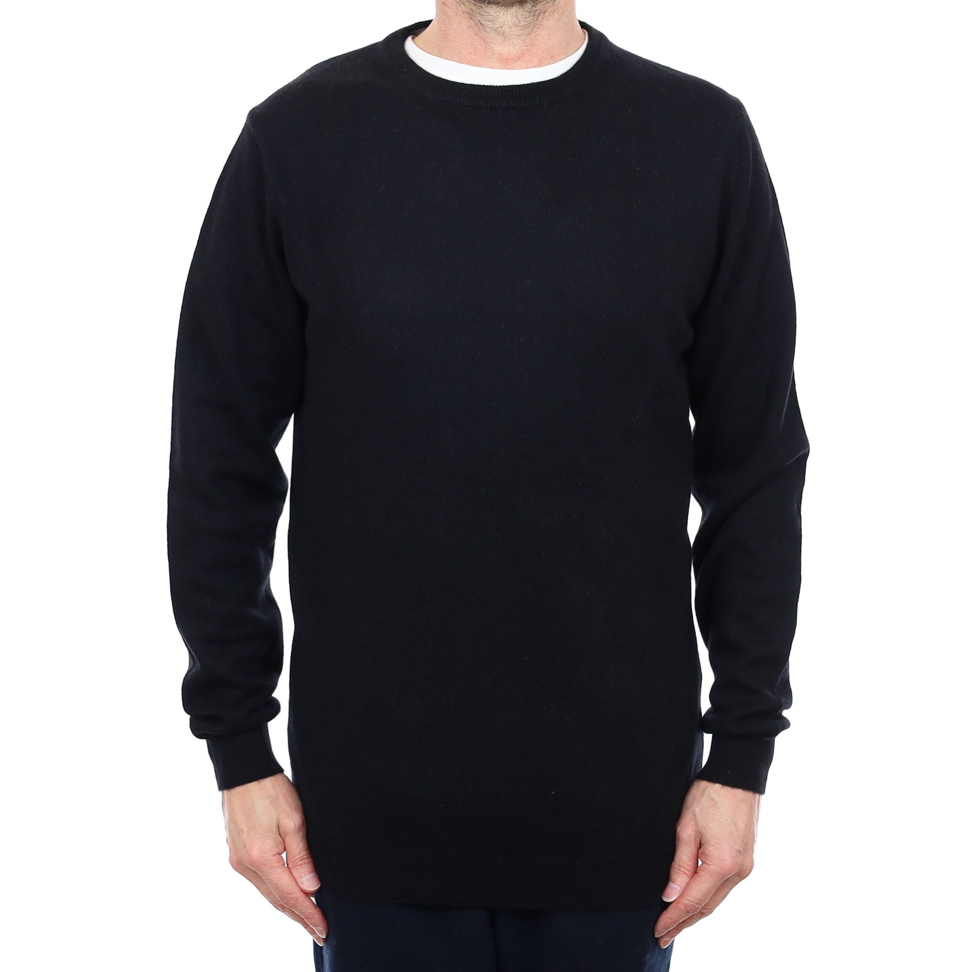 Italian Men's Black Cashmere Crew Neck Jumper Small