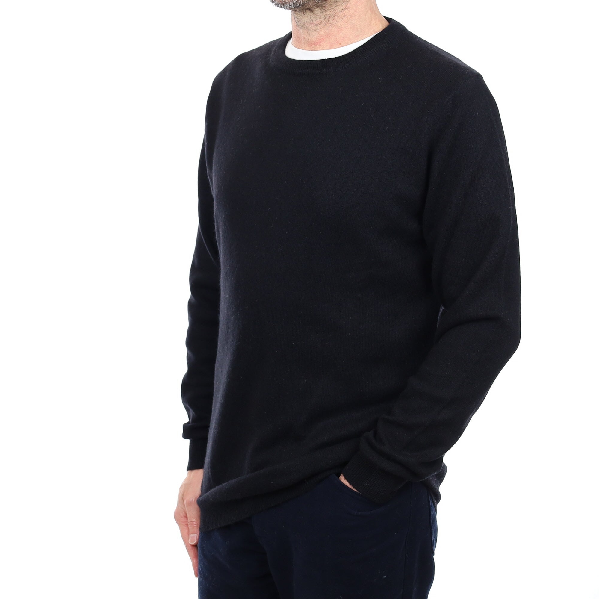 Italian Men's Black Cashmere Crew Neck Jumper Small