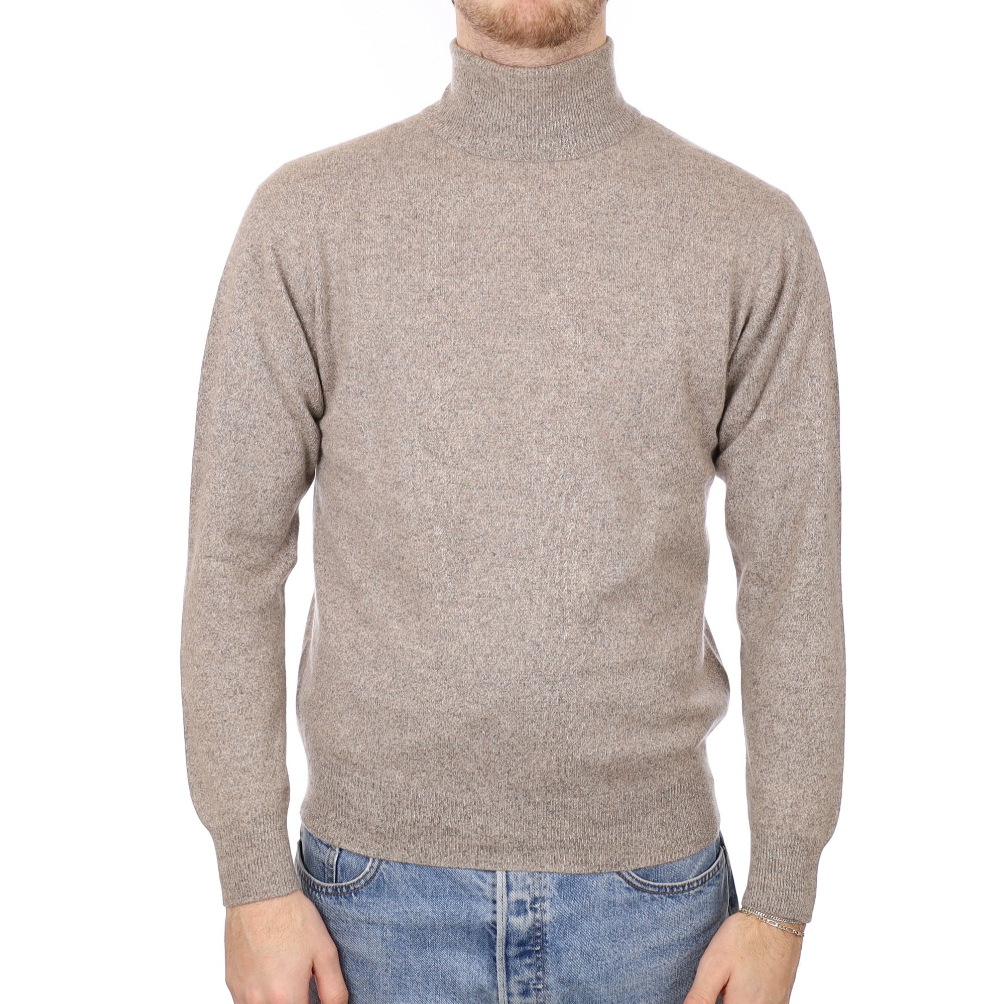 Men's Taupe Brown Cashmere Polo Neck Jumper Medium