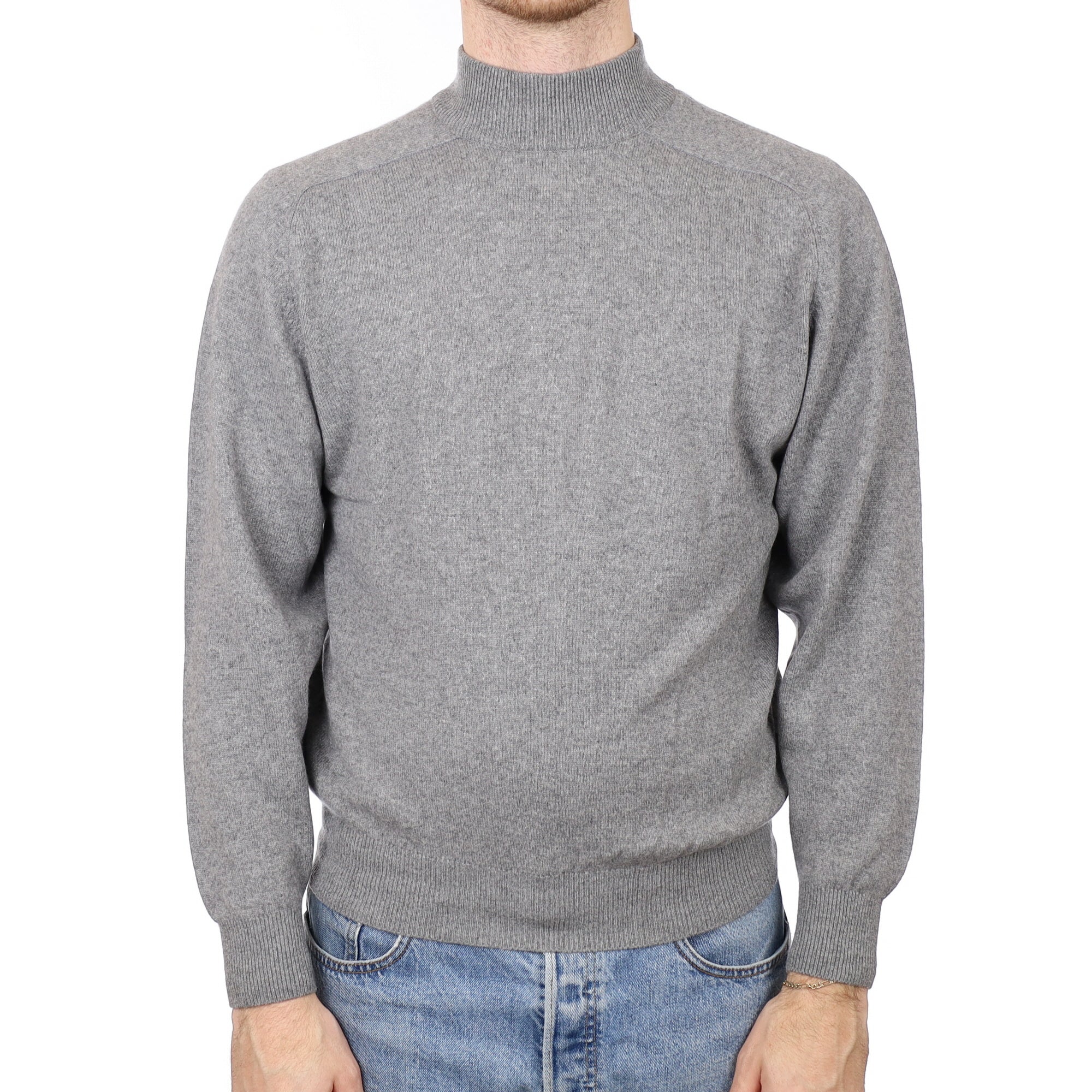 Men's Ash Grey Cashmere Turtle Neck Jumper Medium