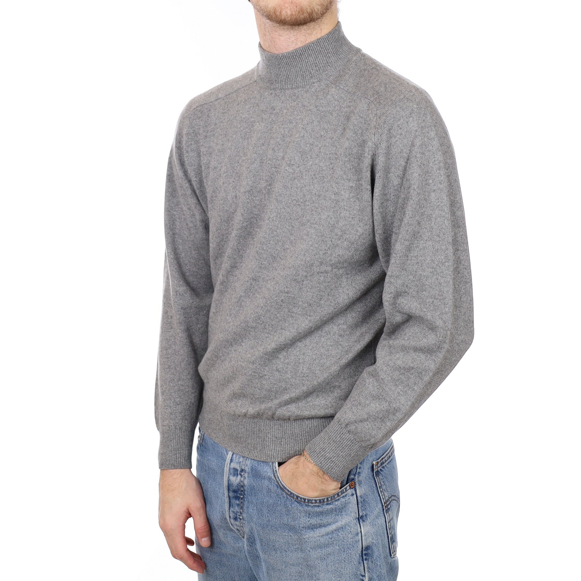 Men's Ash Grey Cashmere Turtle Neck Jumper Medium