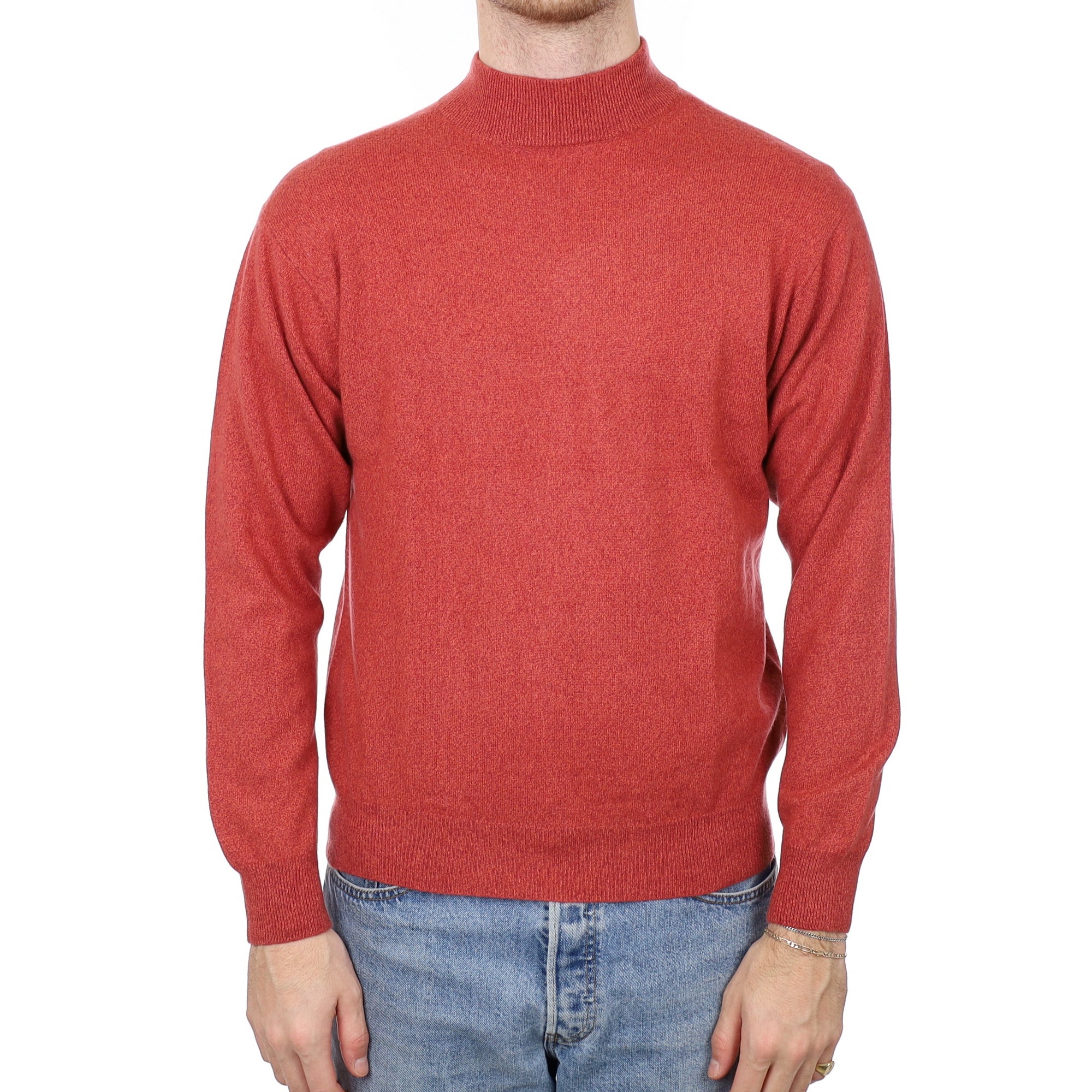 Men's Brick Orange Cashmere Turtle Neck Jumper Medium