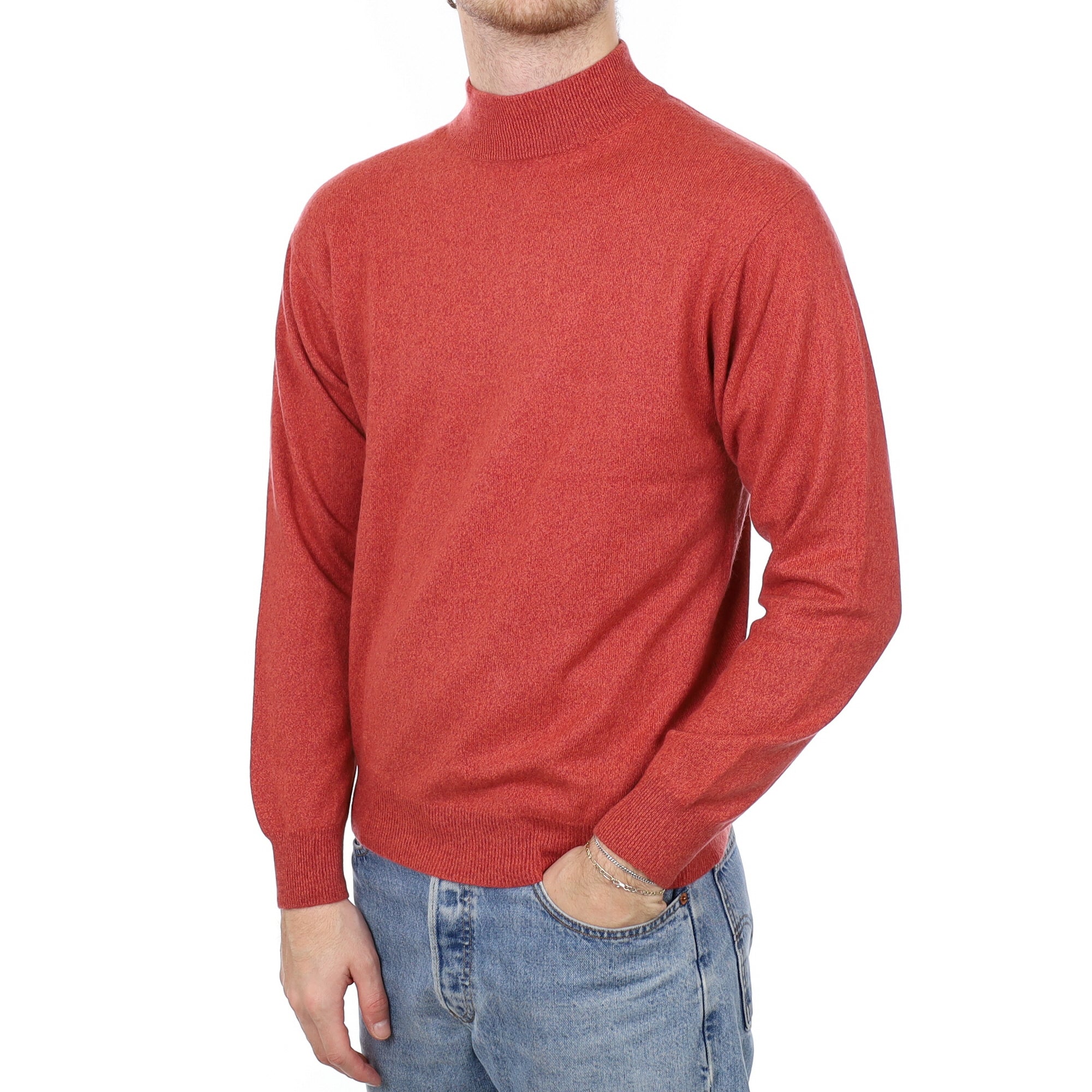 Men's Brick Orange Cashmere Turtle Neck Jumper Medium