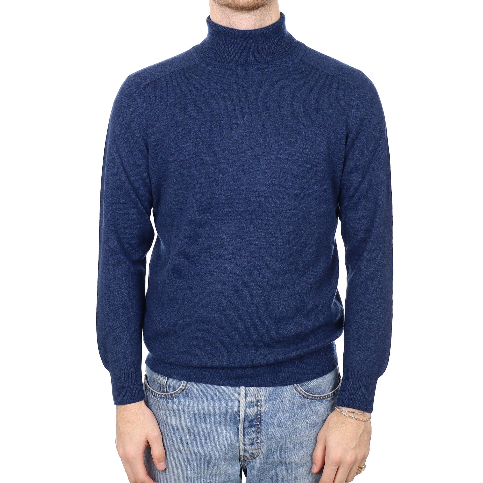 Men's Midnight Blue Cashmere Polo Neck Jumper Medium