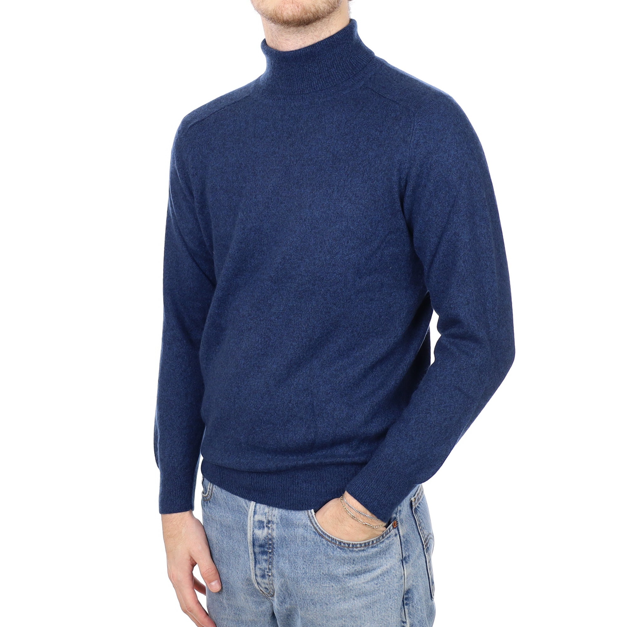 Men's Midnight Blue Cashmere Polo Neck Jumper Medium