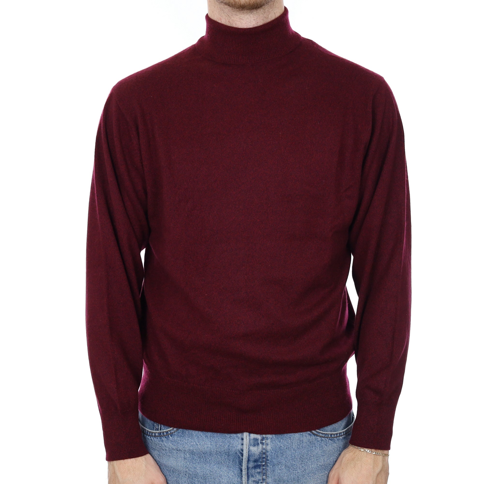 Men's Wine Red Cashmere Polo Neck Jumper Medium