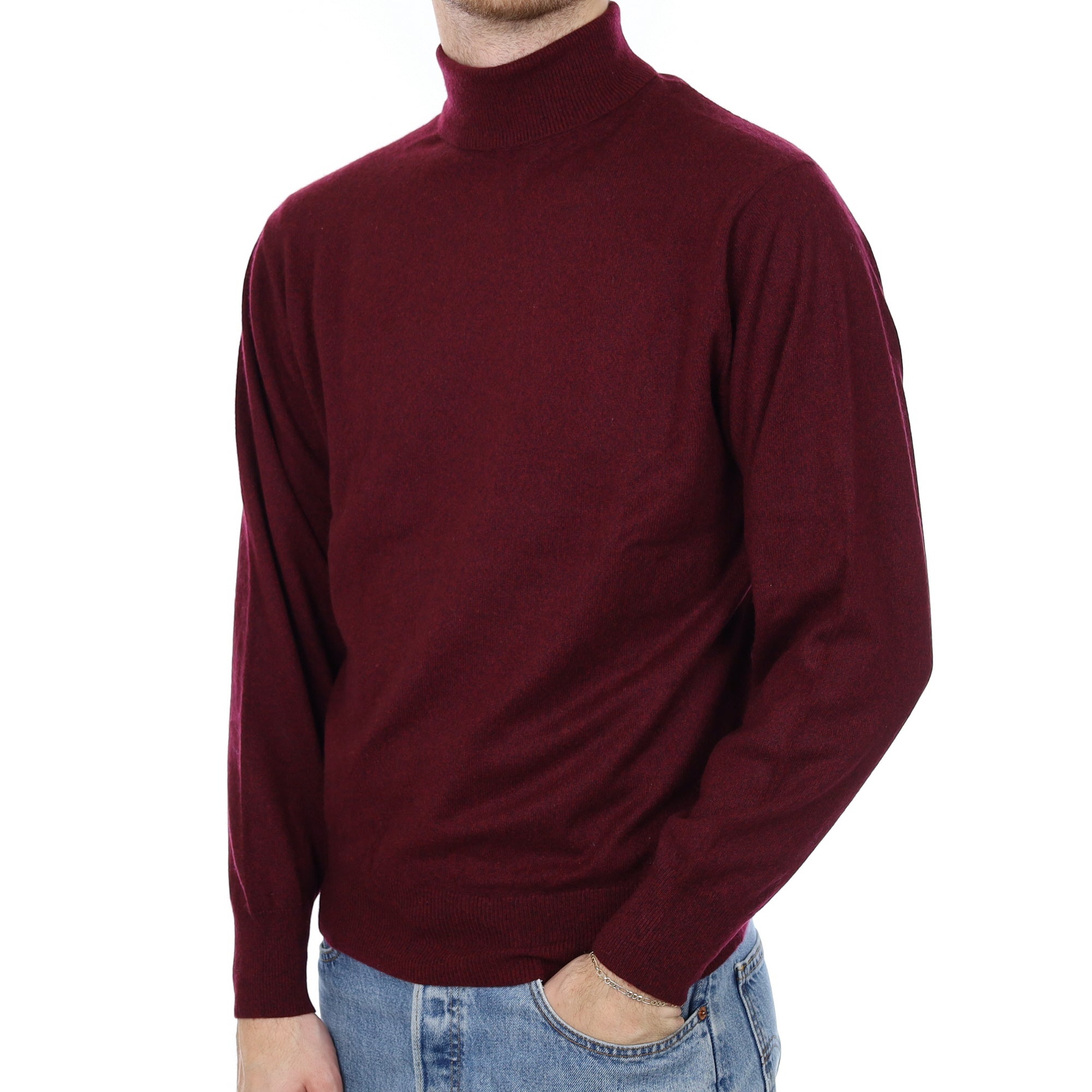 Men's Wine Red Cashmere Polo Neck Jumper Medium