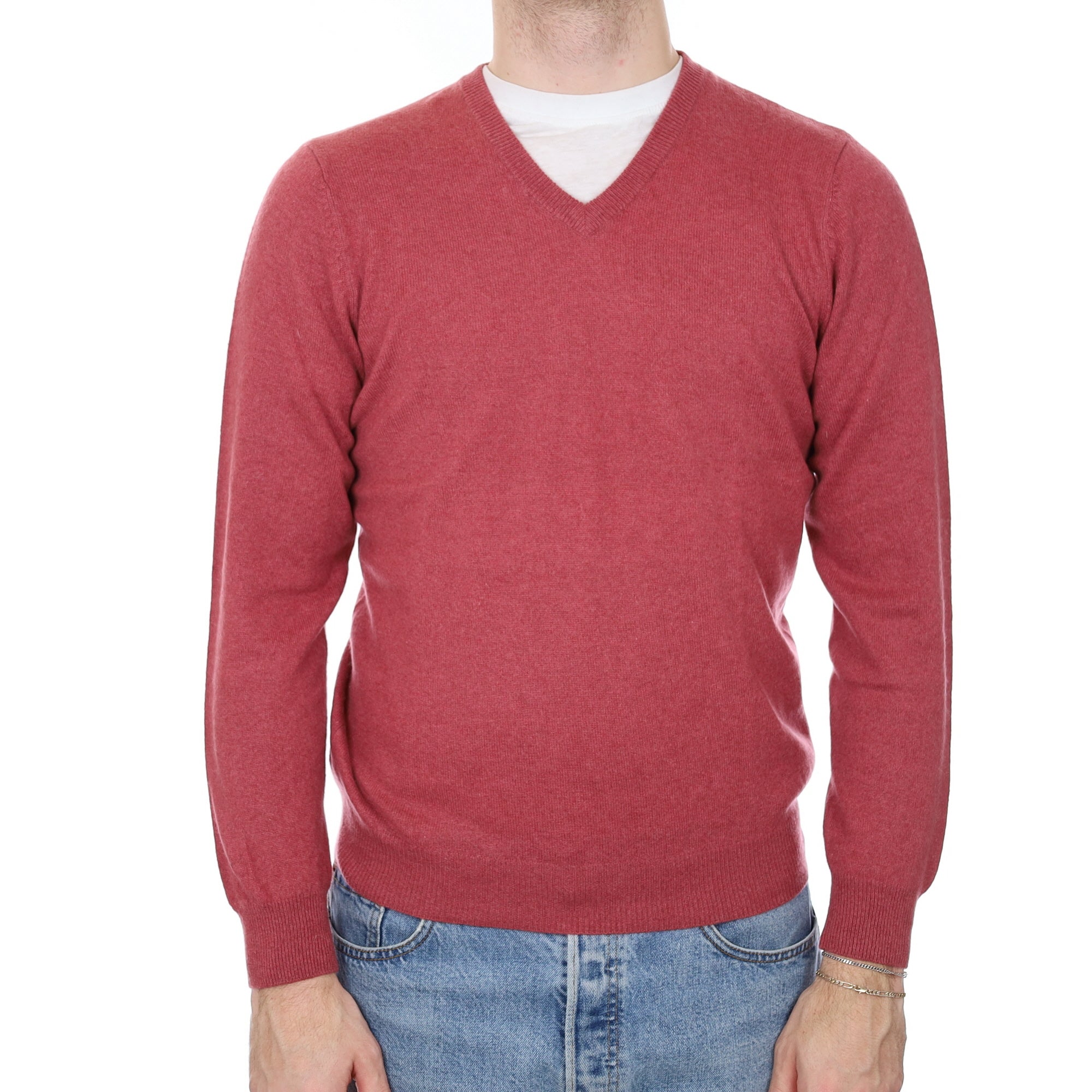 Men's Brick Pink Cashmere V Neck Jumper Medium