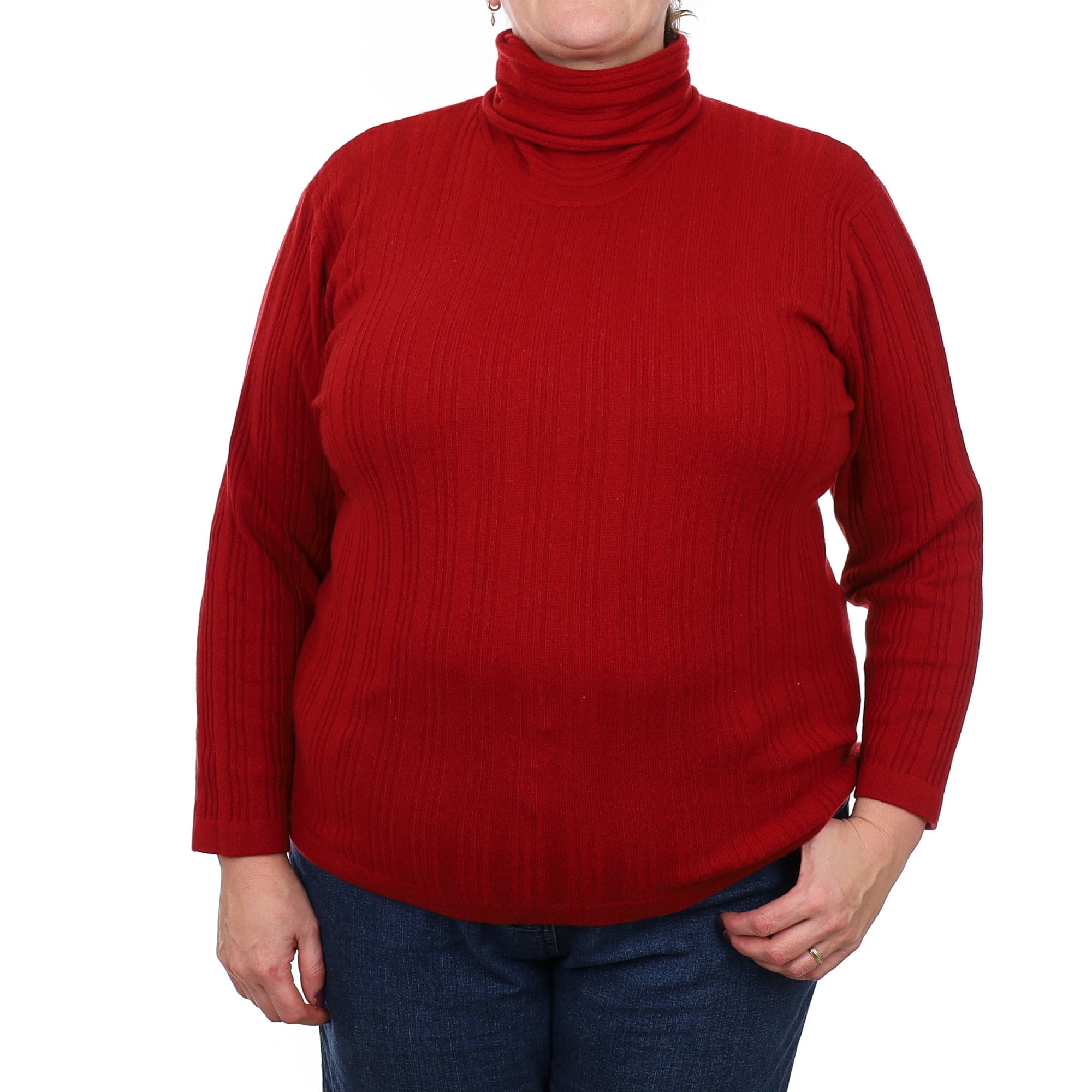 Crimson Red Ribbed Cashmere Polo Neck Jumper Extra Large