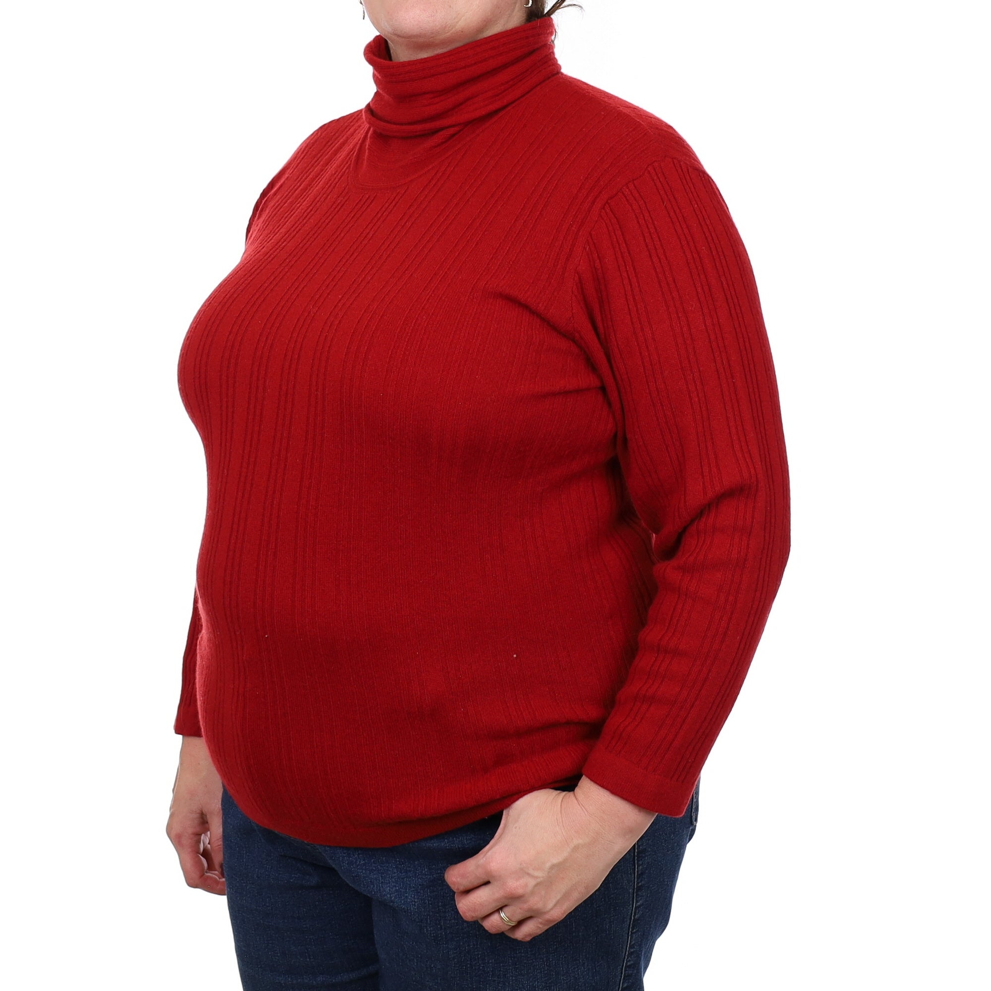 Crimson Red Ribbed Cashmere Polo Neck Jumper Extra Large