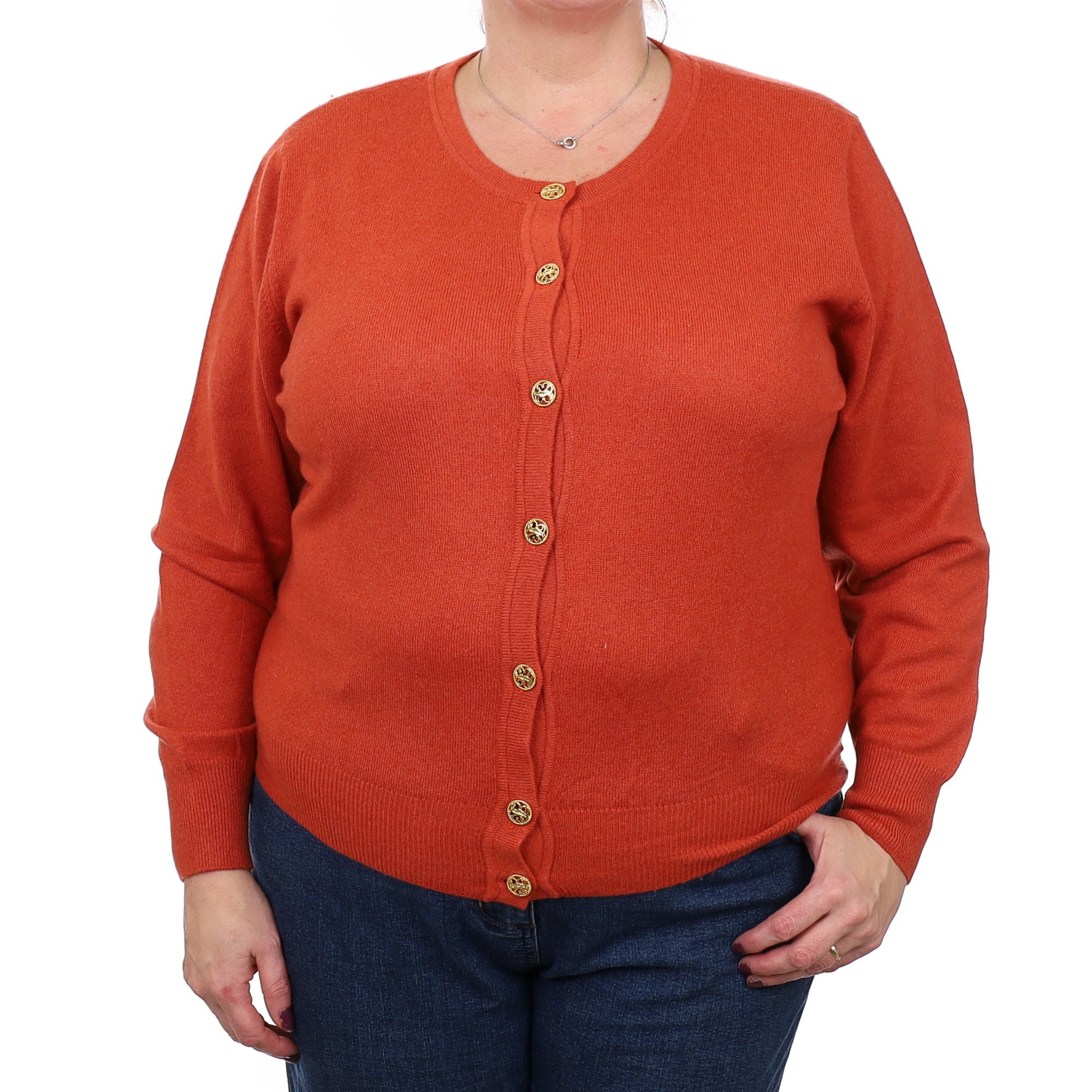 Burnt Orange Cashmere Crew Neck Cardigan Extra Large