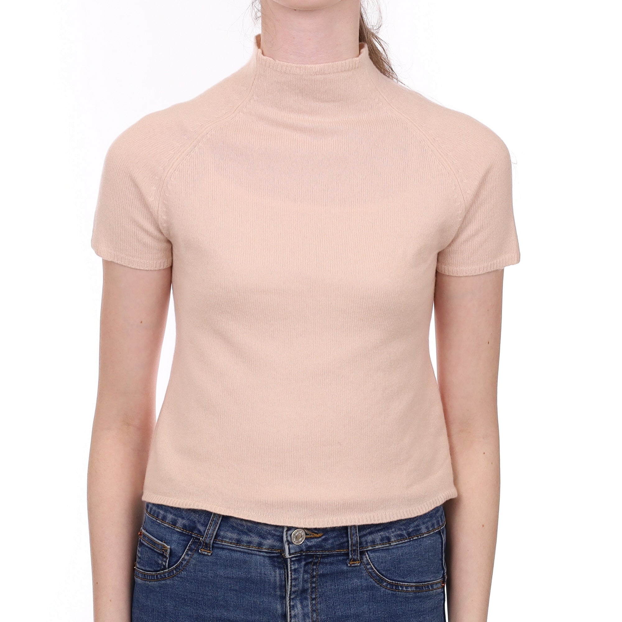 Pale Pink Cashmere Polo Funnel Jumper Extra Small