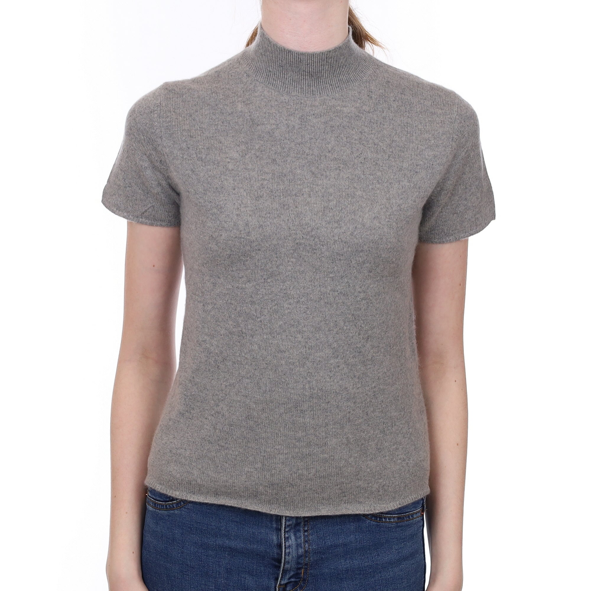 Ash Grey Cashmere Turtle Neck Short Sleeved Jumper Extra Small