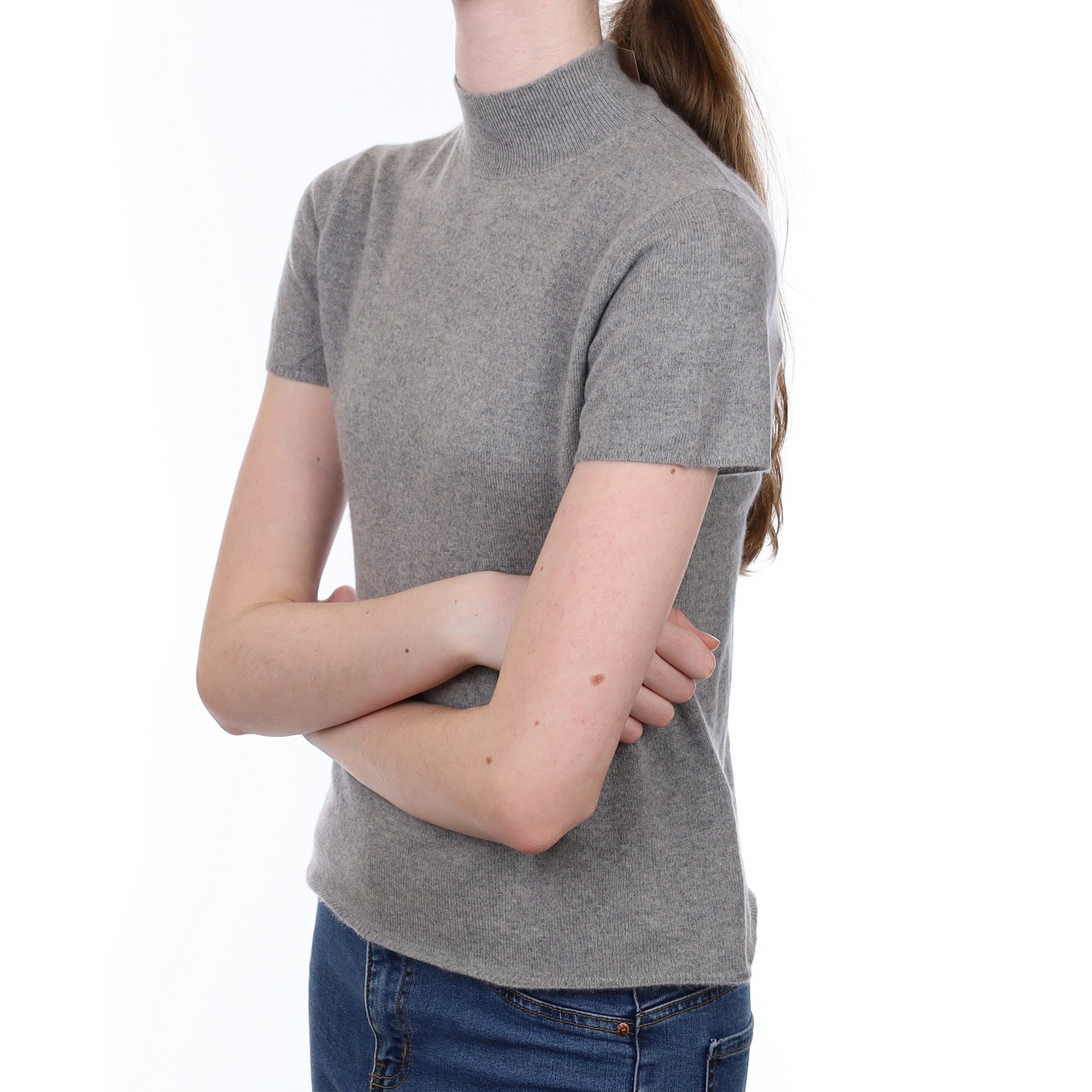 Ash Grey Cashmere Turtle Neck Short Sleeved Jumper Extra Small