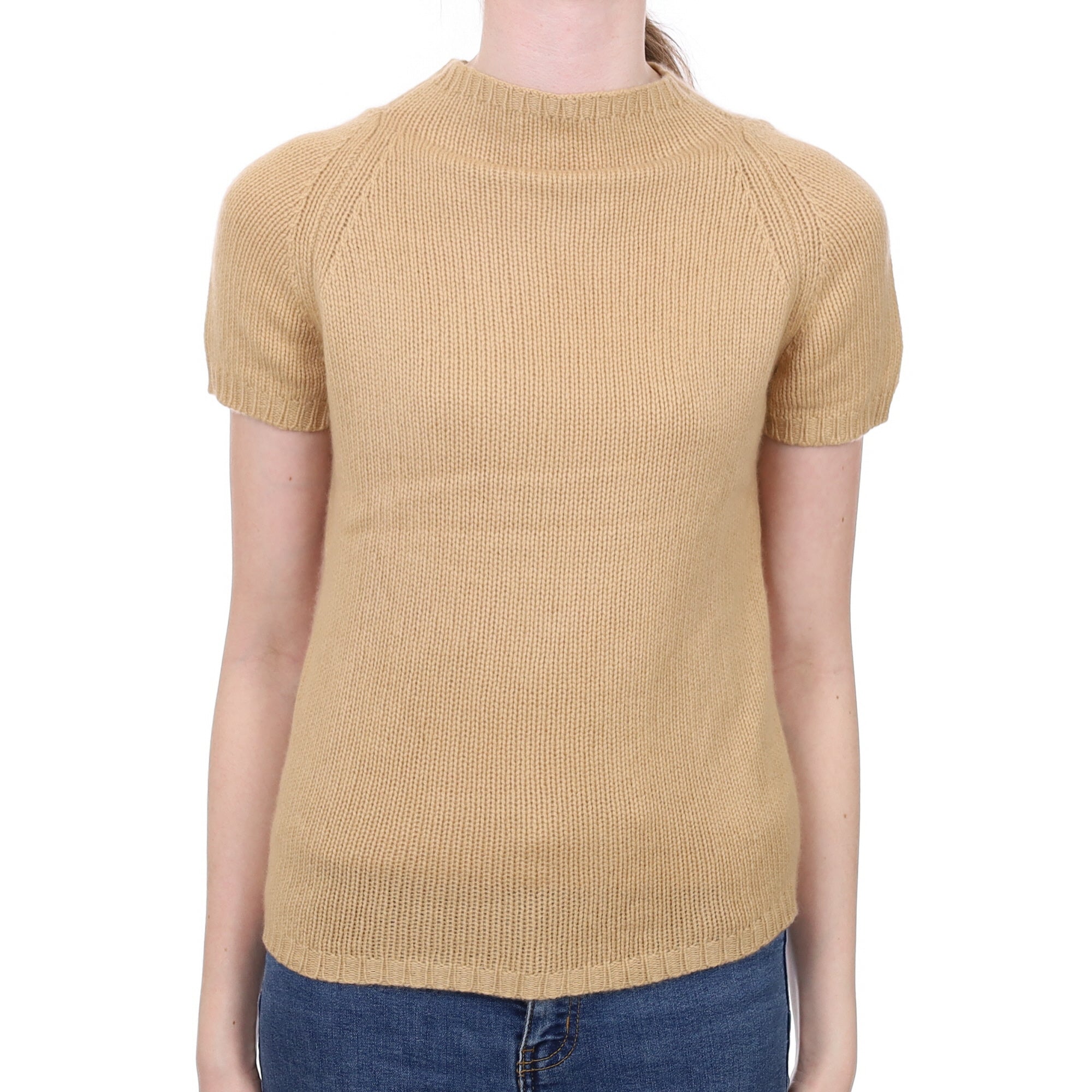 Caramel Cashmere Polo Neck Short Sleeved Jumper Extra Small