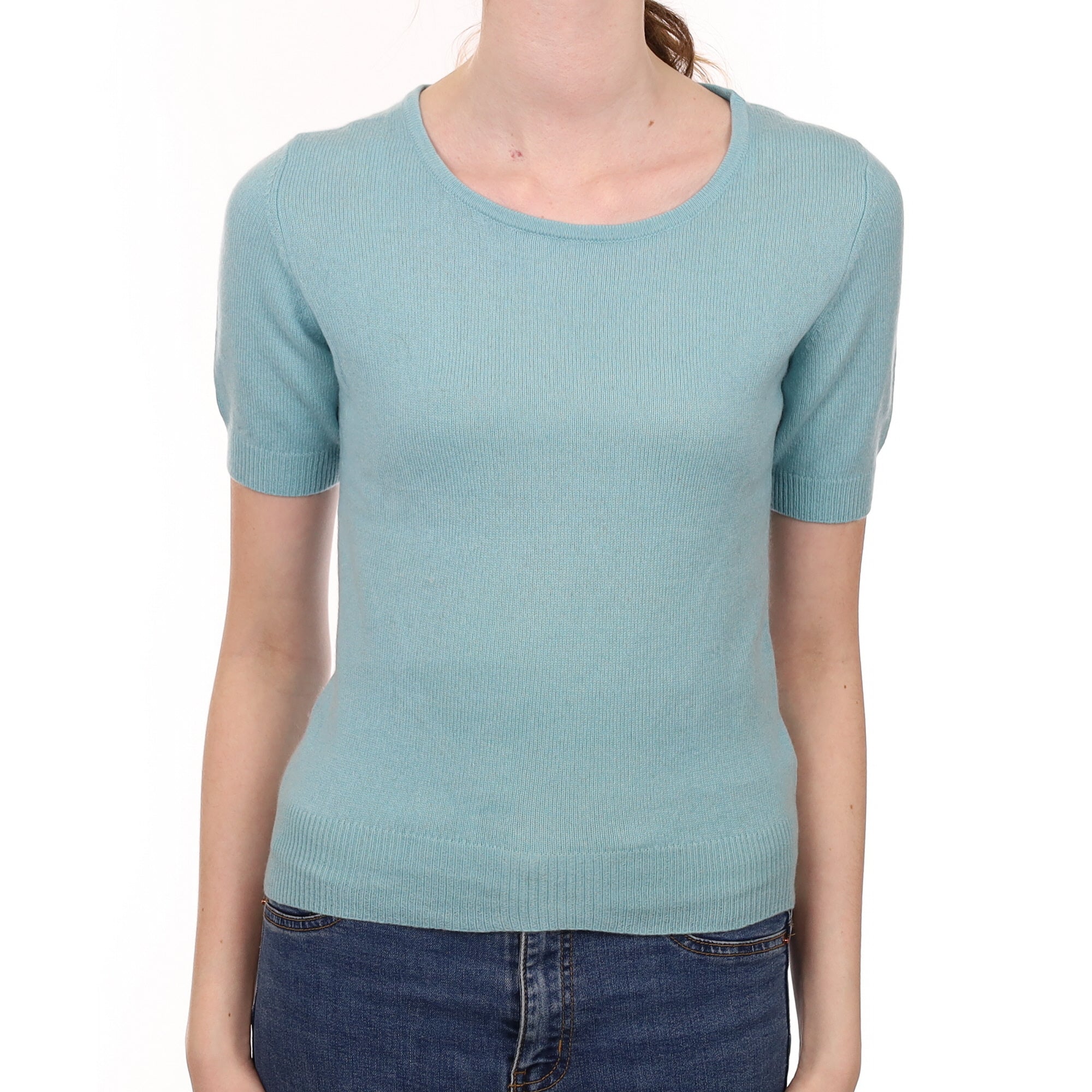 Sky Blue Cashmere Crew Neck Short Sleeved Jumper Extra Small