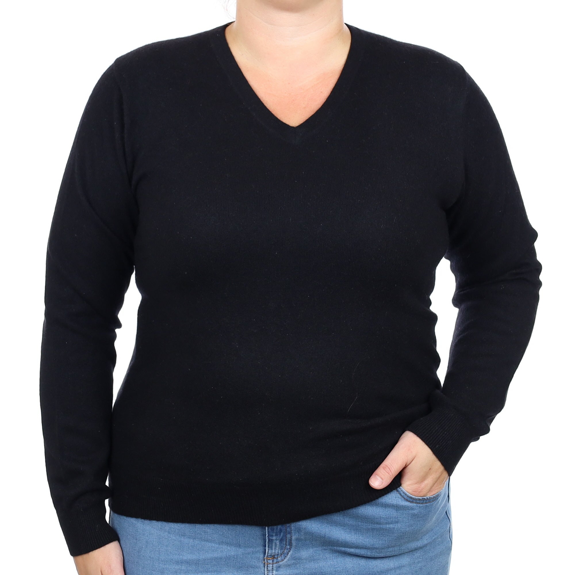 Black Cashmere V Neck Jumper Large