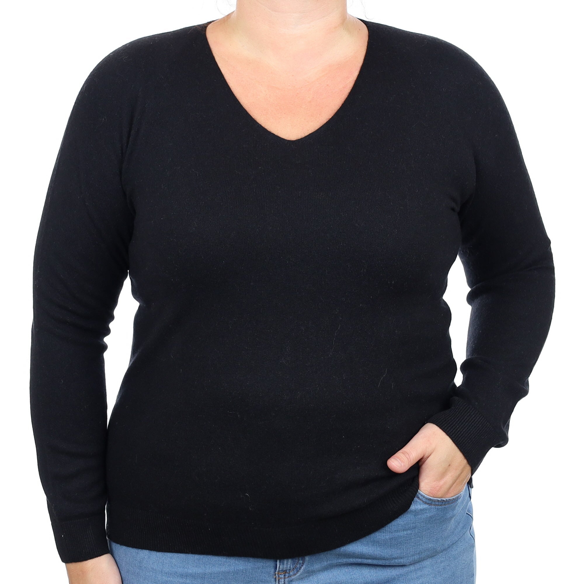 Black Cashmere V Neck Jumper Large