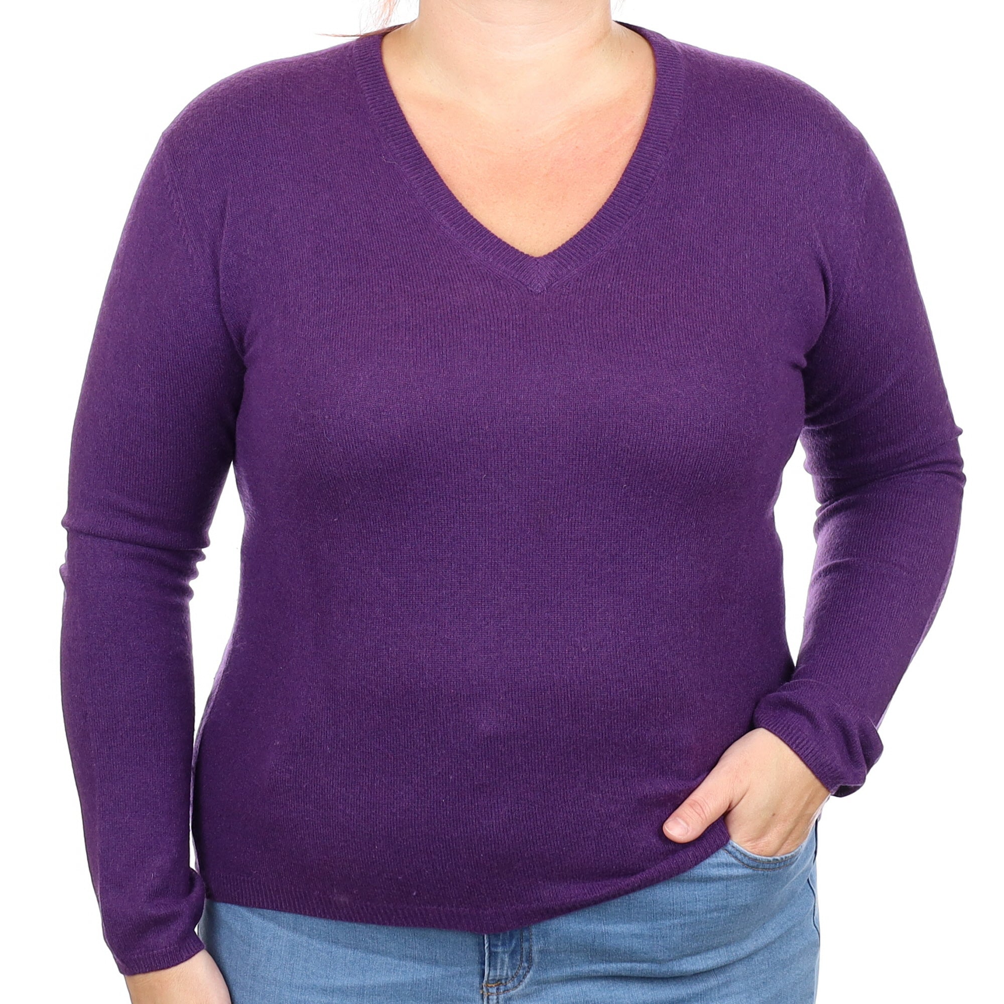 Iris Purple Cashmere V Neck Jumper Large