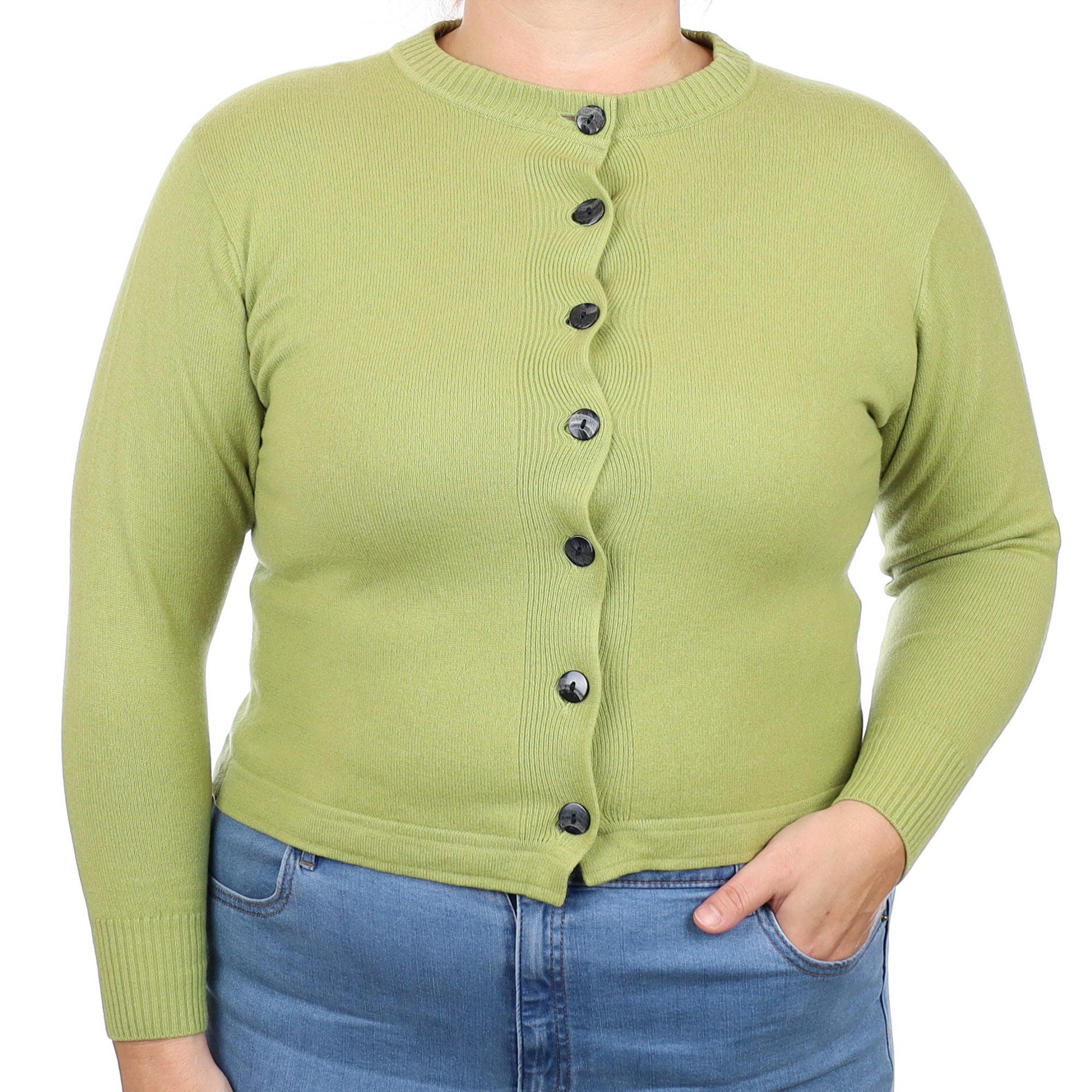 Pear Green Cashmere Crew Neck Cardigan Large