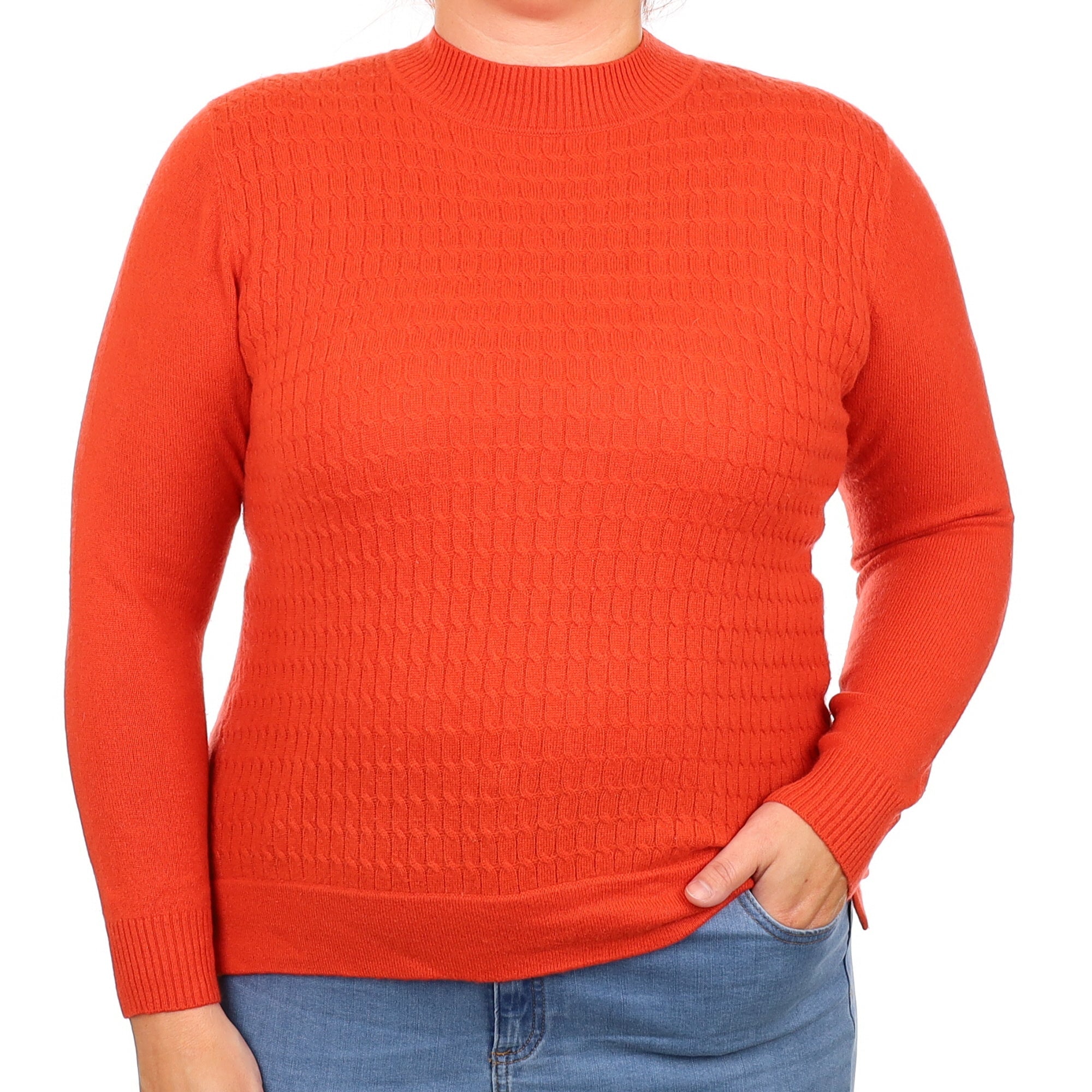 Burnt Orange Textured Cashmere Turtleneck Jumper Large