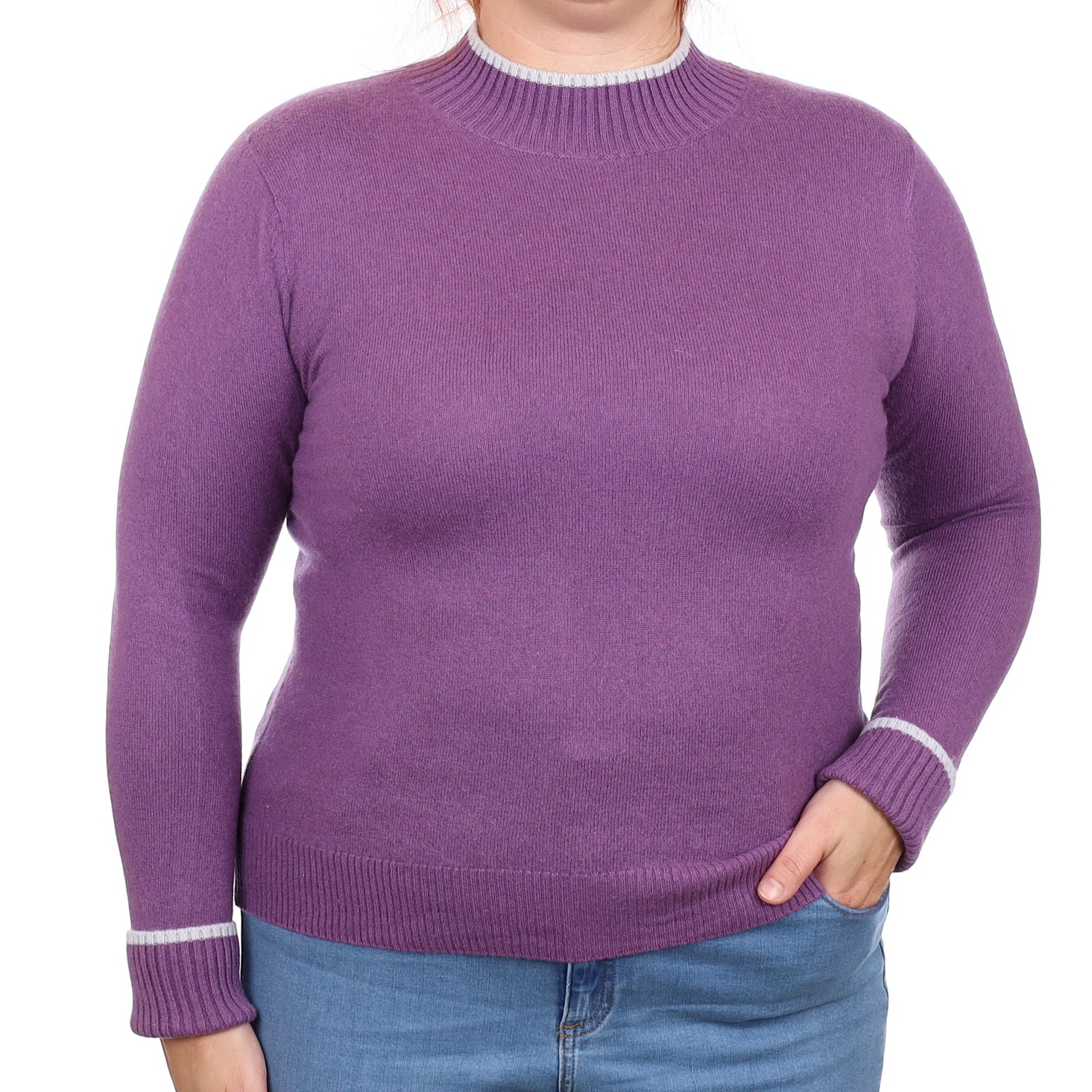 Wisteria Purple Cashmere Polo Neck Jumper Large