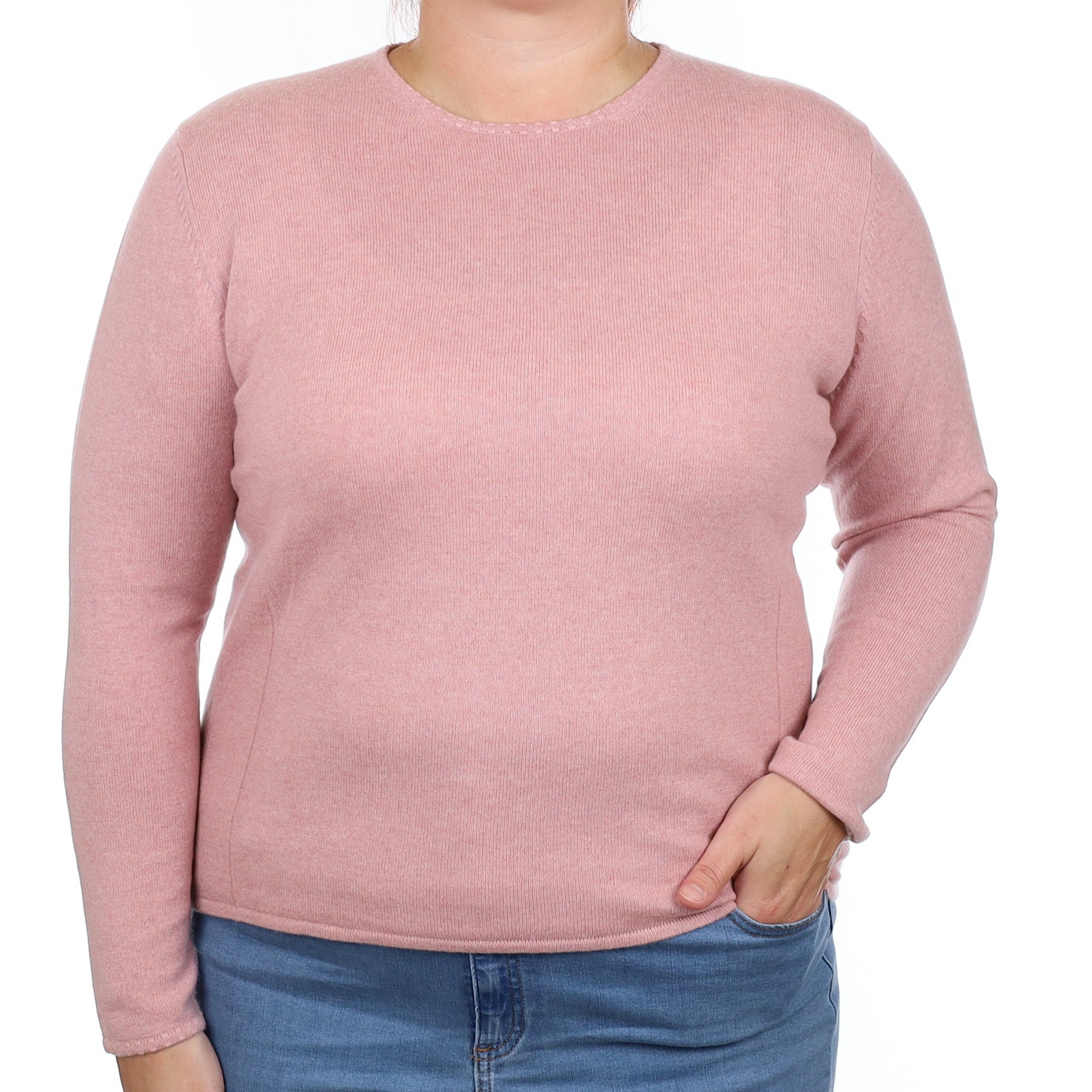 Dusky Pink Cashmere Crew Neck Jumper Large