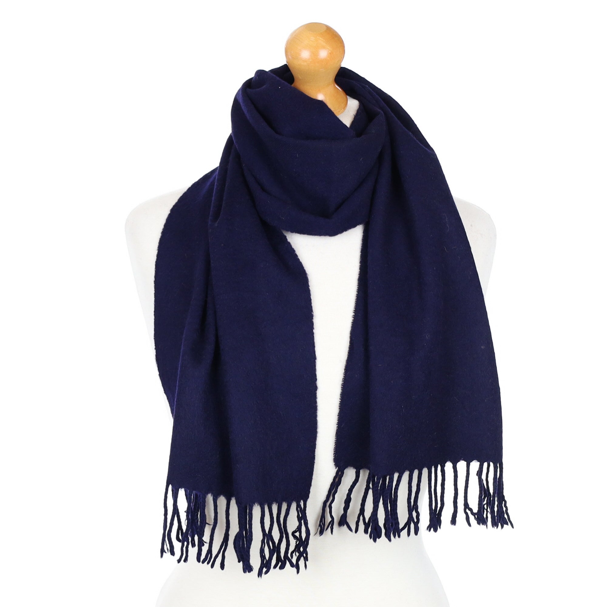 Navy Blue Fringed Cashmere Woven Scarf