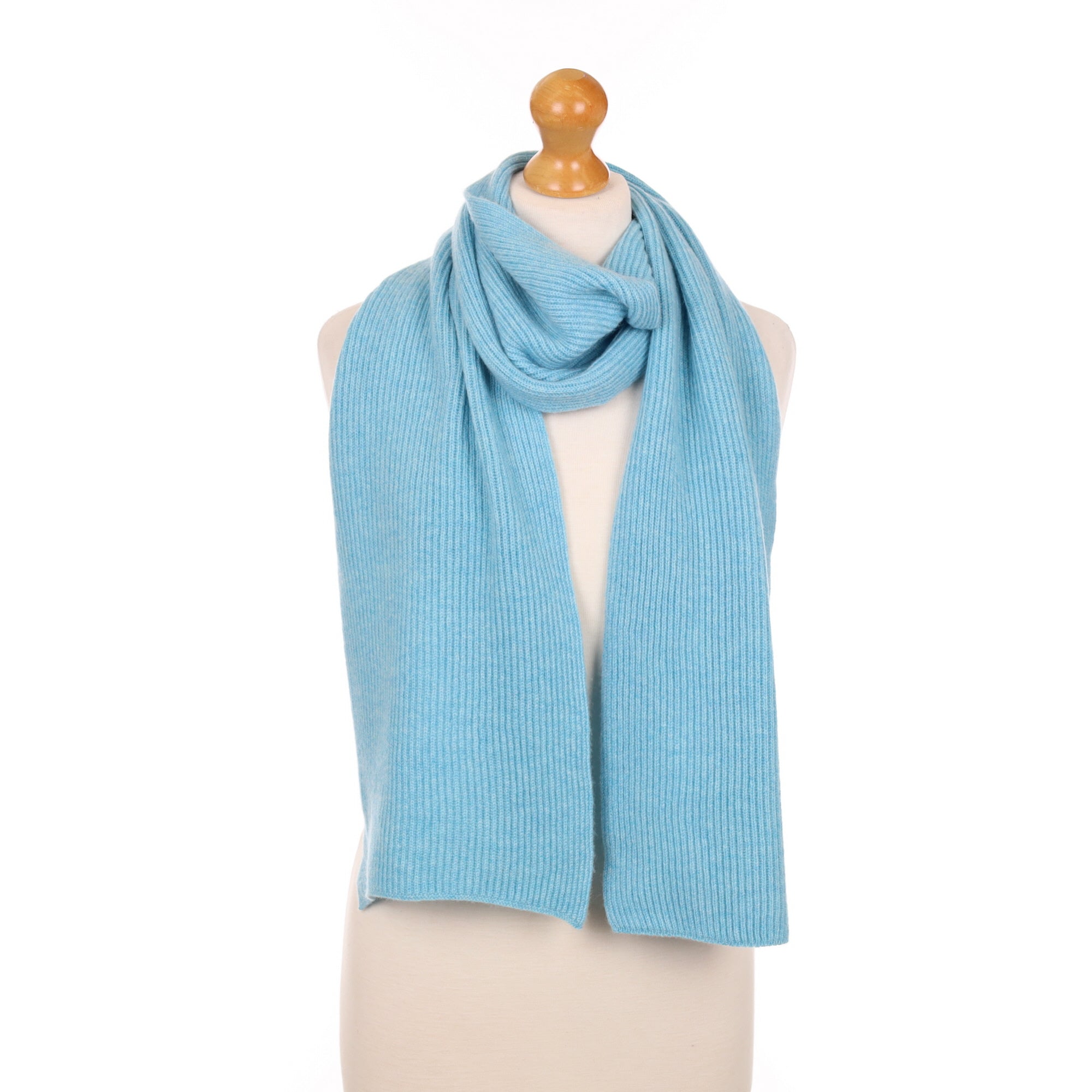 Brand New Scottish Aqua Blue Rib Cashmere Scarf