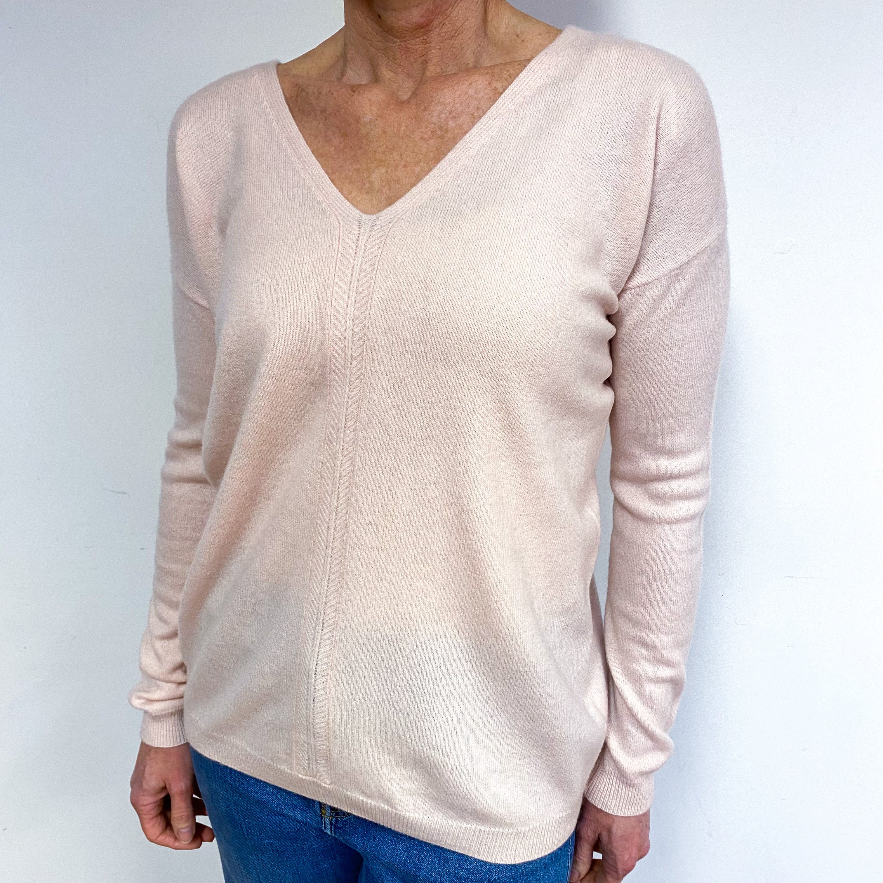 Ice Pink Cashmere V-Neck Jumper Medium