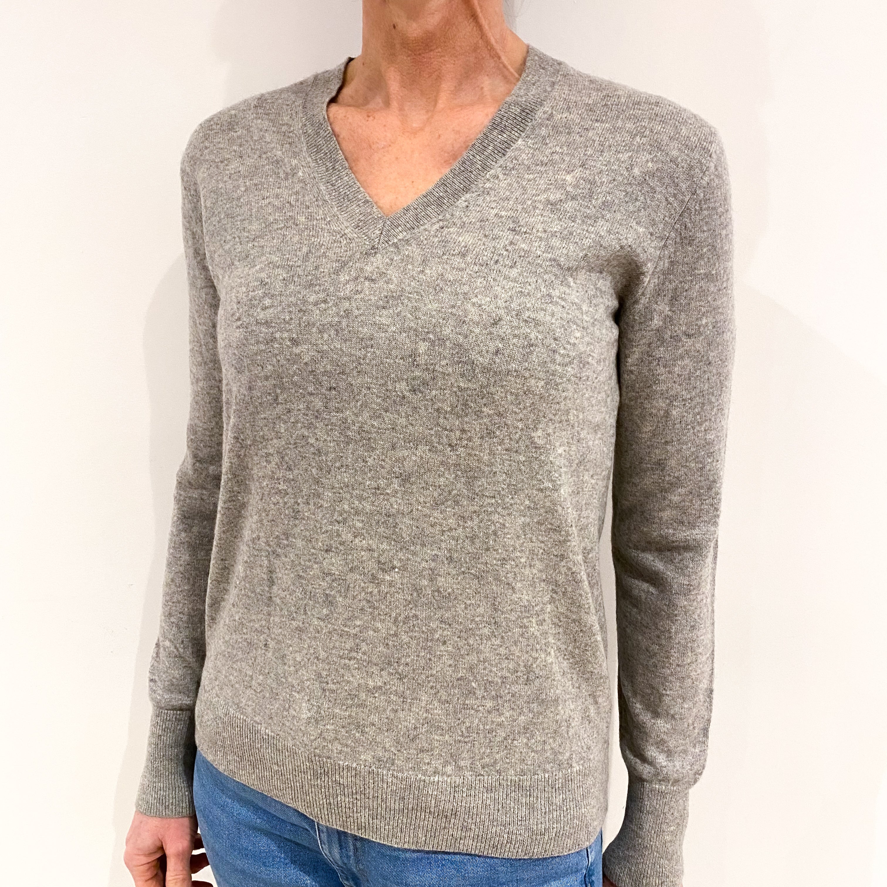 Smoke Grey Cashmere V Neck Jumper Small