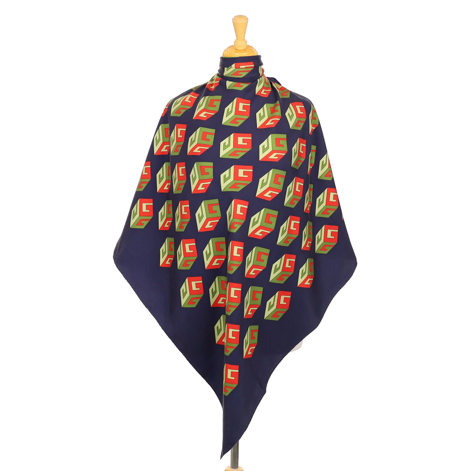 Brand New Gucci Navy Cube Design Silk Scarf