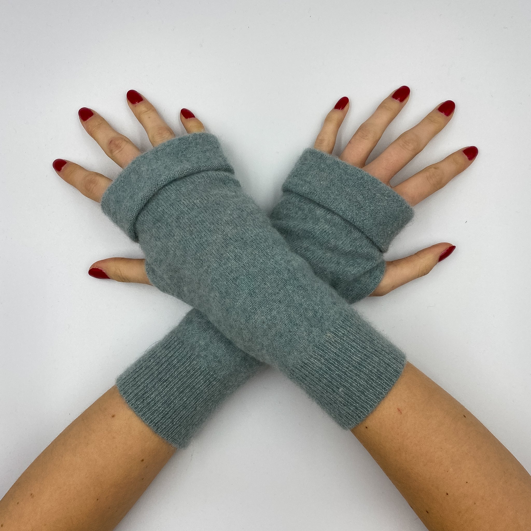 Pale Ocean Green Fingerless Gloves