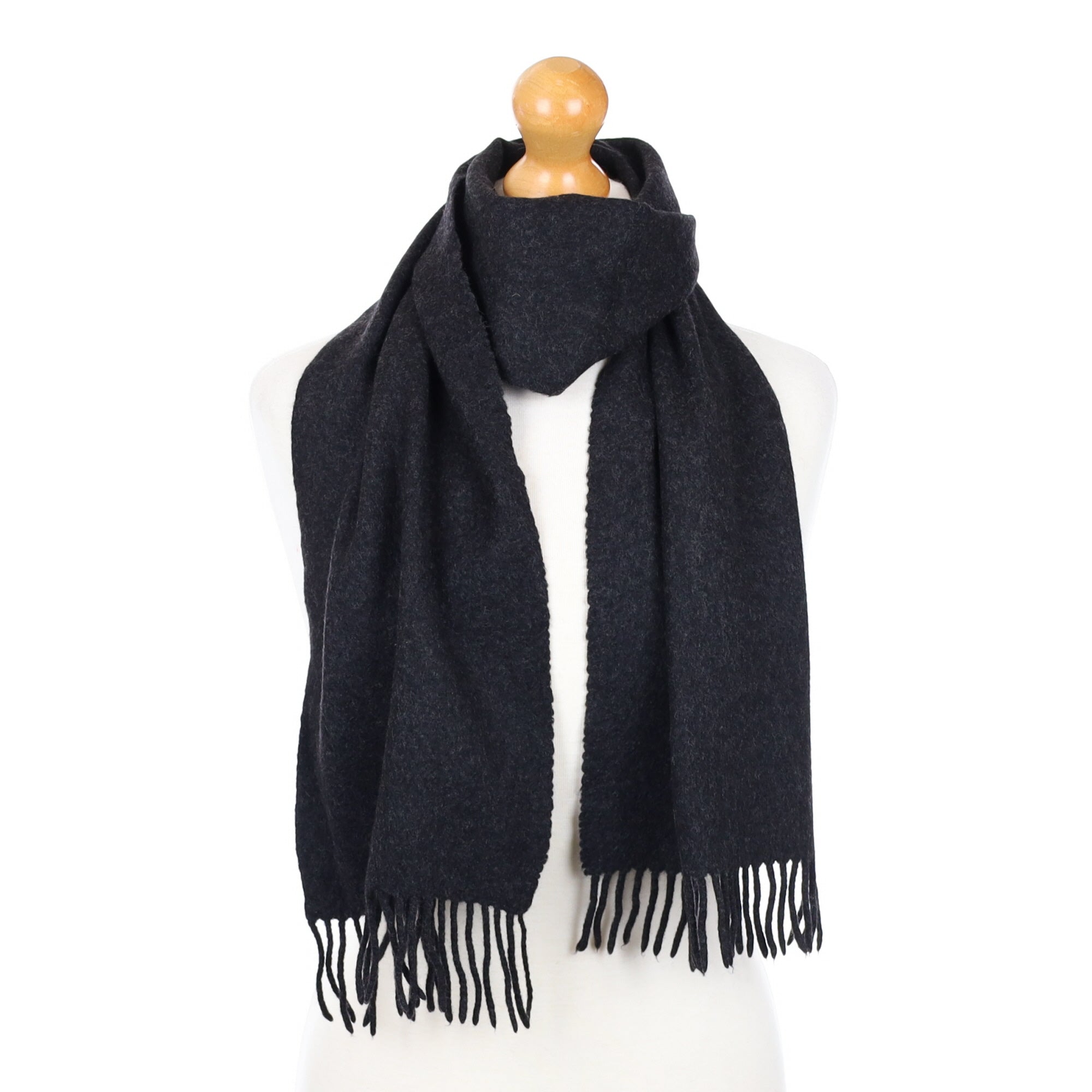 Charcoal Grey Fringed Cashmere Woven Scarf