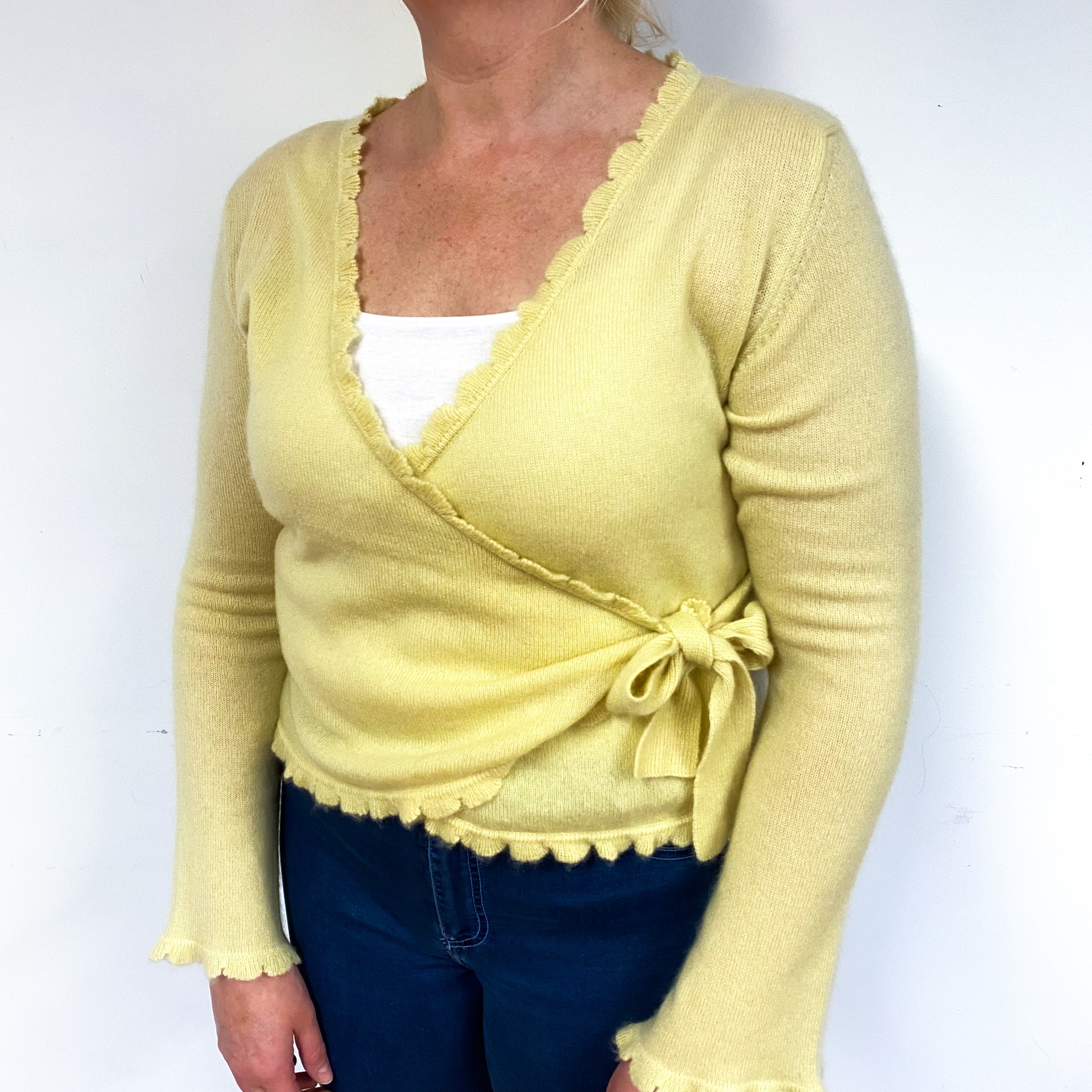 Primrose Yellow Cashmere Wrap Around Cardigan Large