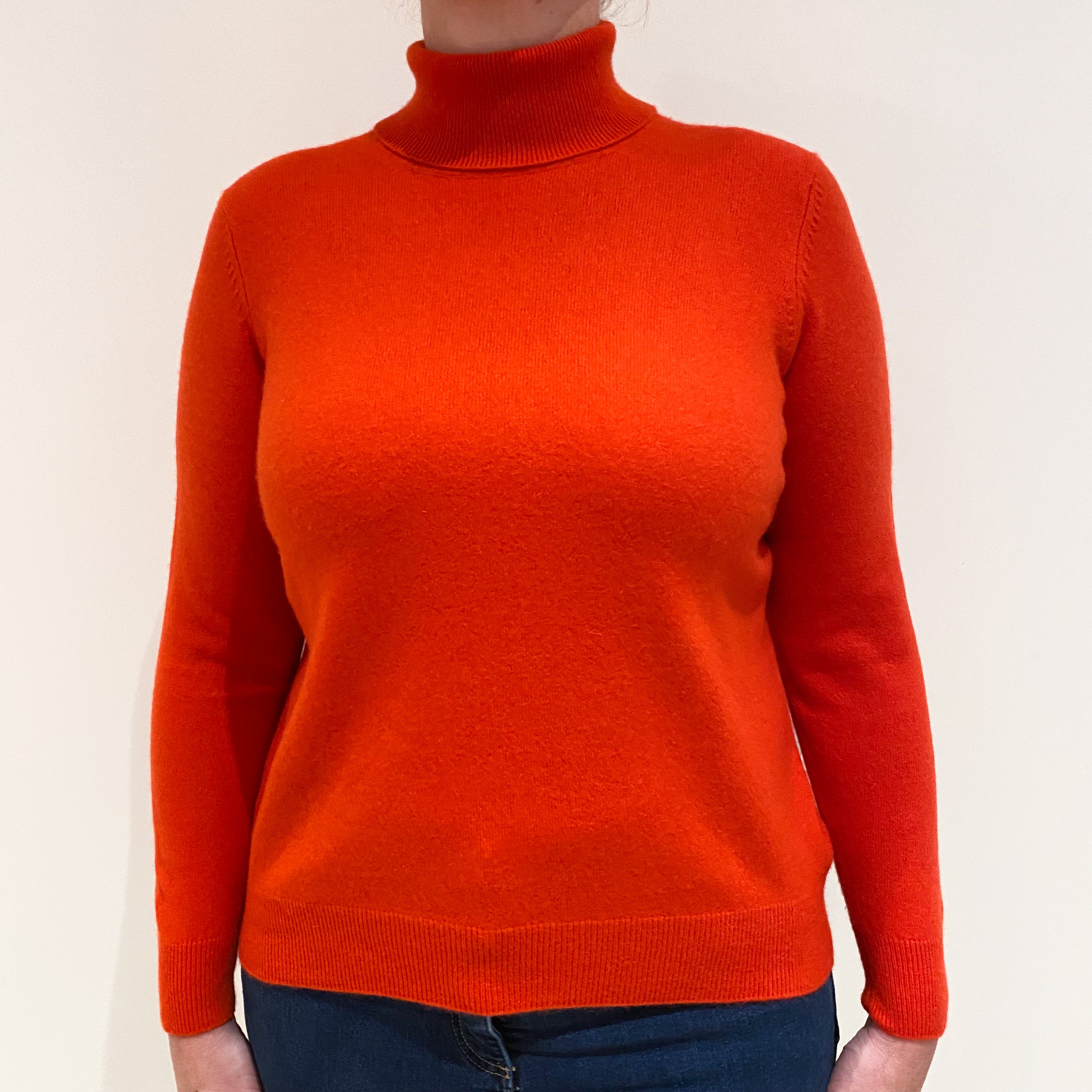 Vermillion Orange Cashmere Polo Neck Jumper Large