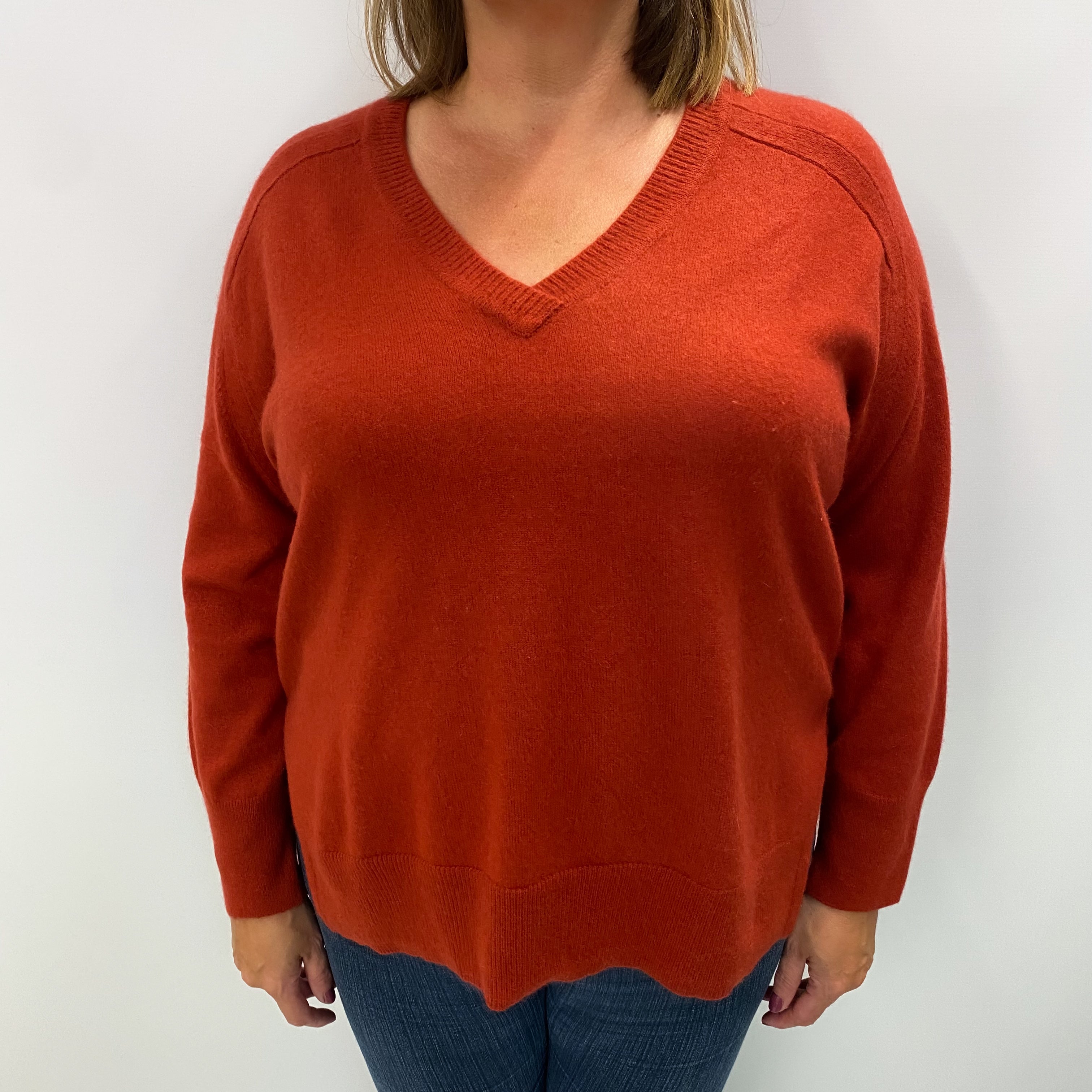 Whistles Brick Orange Cashmere V Neck Jumper Extra Large