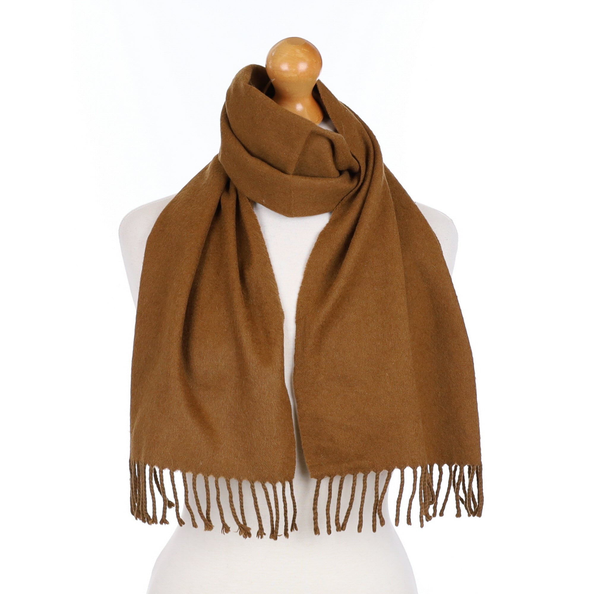 Cinnamon Brown Cashmere Fringed Woven Scarf