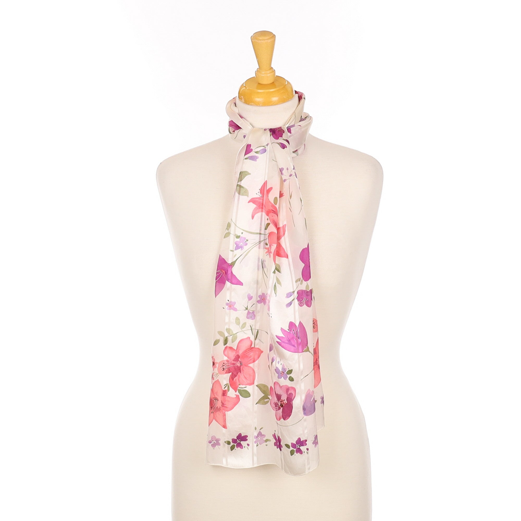 Laura Ashley Long Cream Floral Silk Scarf