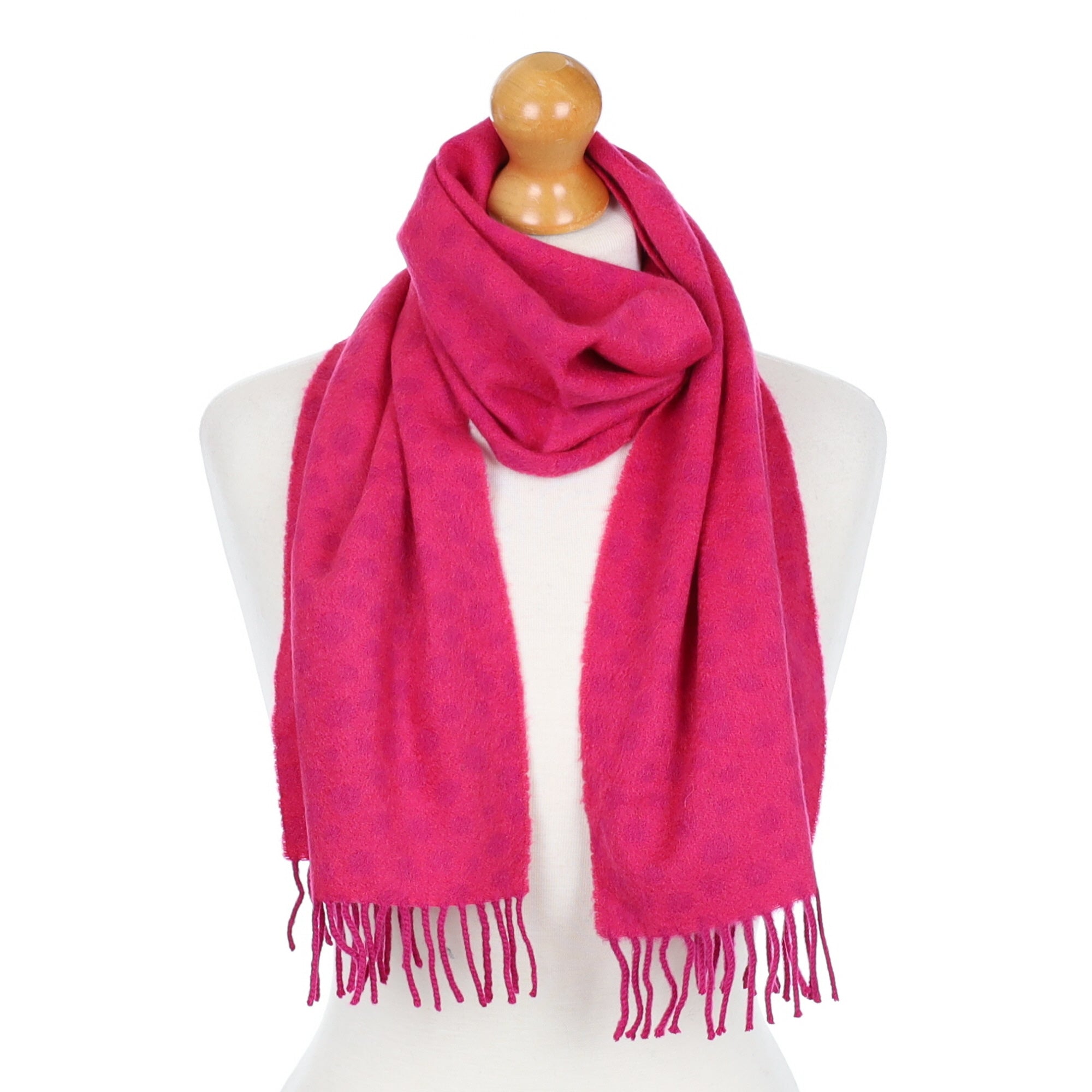 Hot Pink Spot Fringed Cashmere Woven Scarf