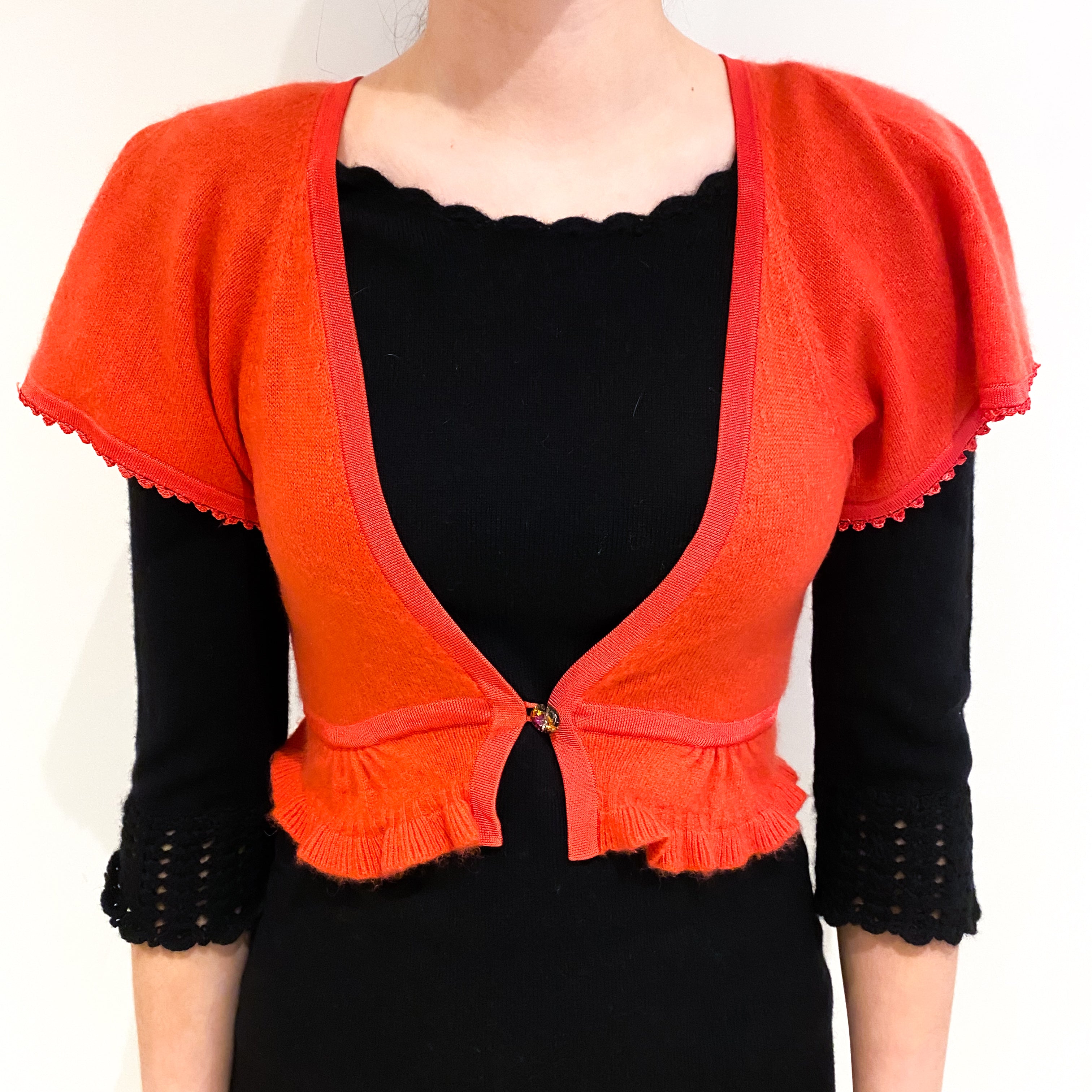 Deep Coral Cashmere V Neck Cardigan Extra Small