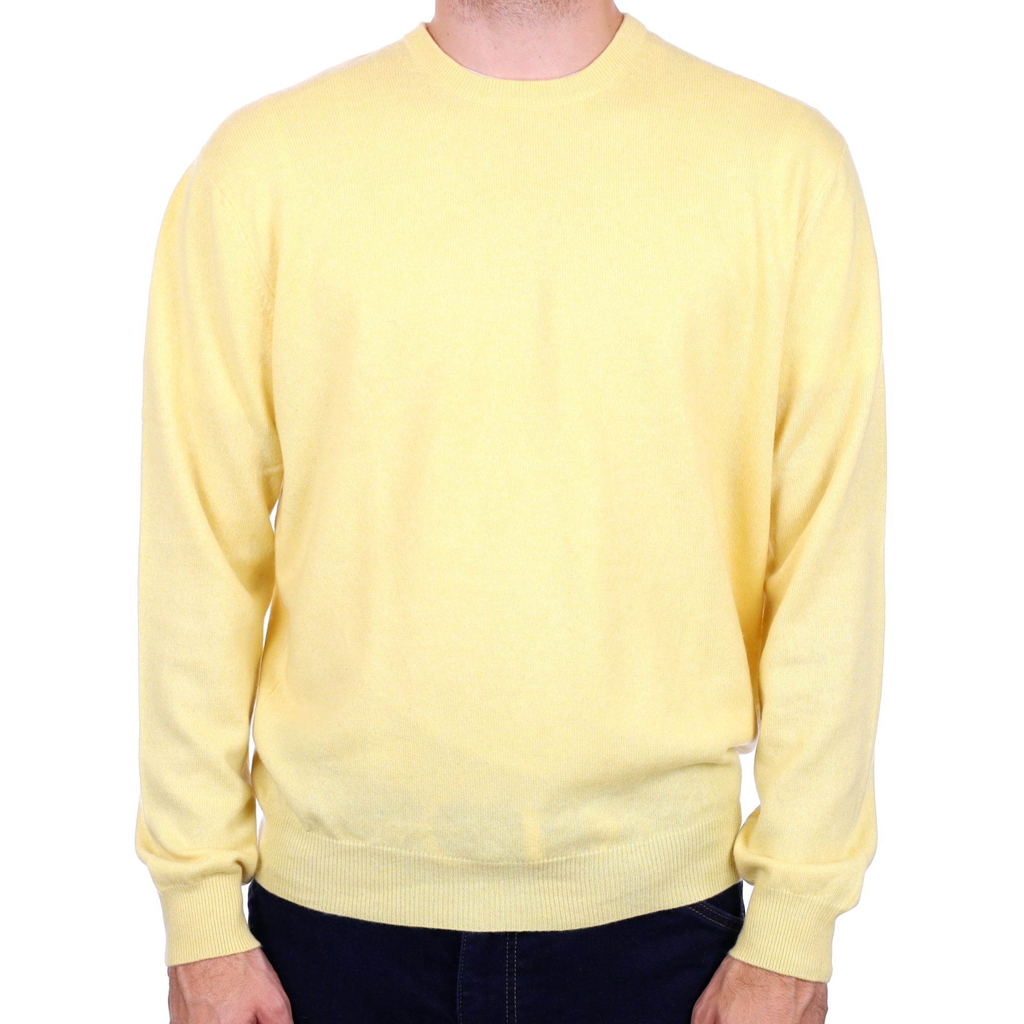 Men's Custard Yellow Cashmere Crew Neck Jumper Large