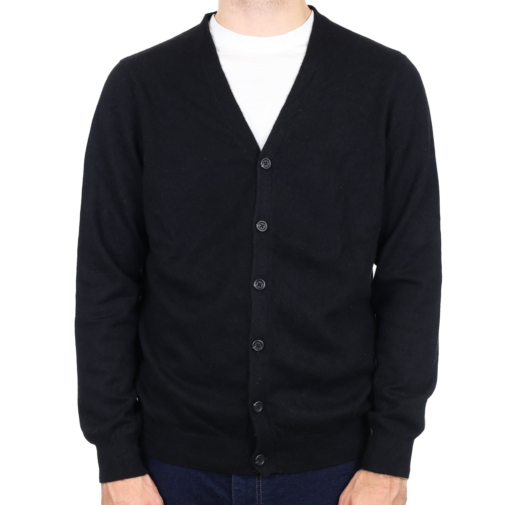 Men's Black Cashmere V Neck Cardigan Large