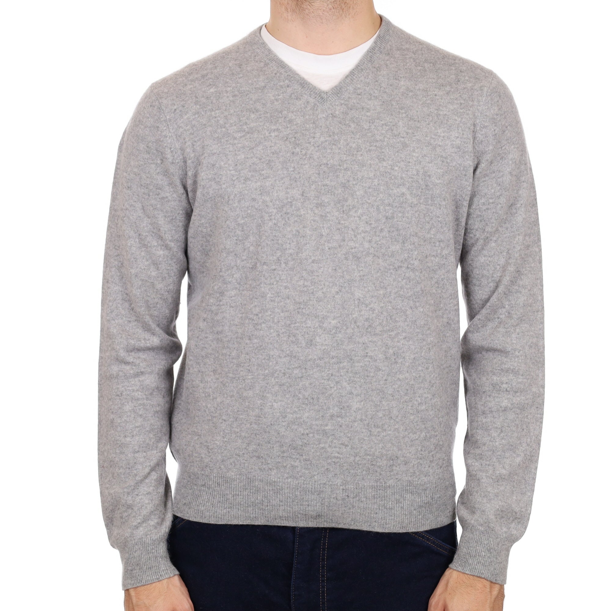 Men's Smoke Grey Cashmere V Neck Jumper Large