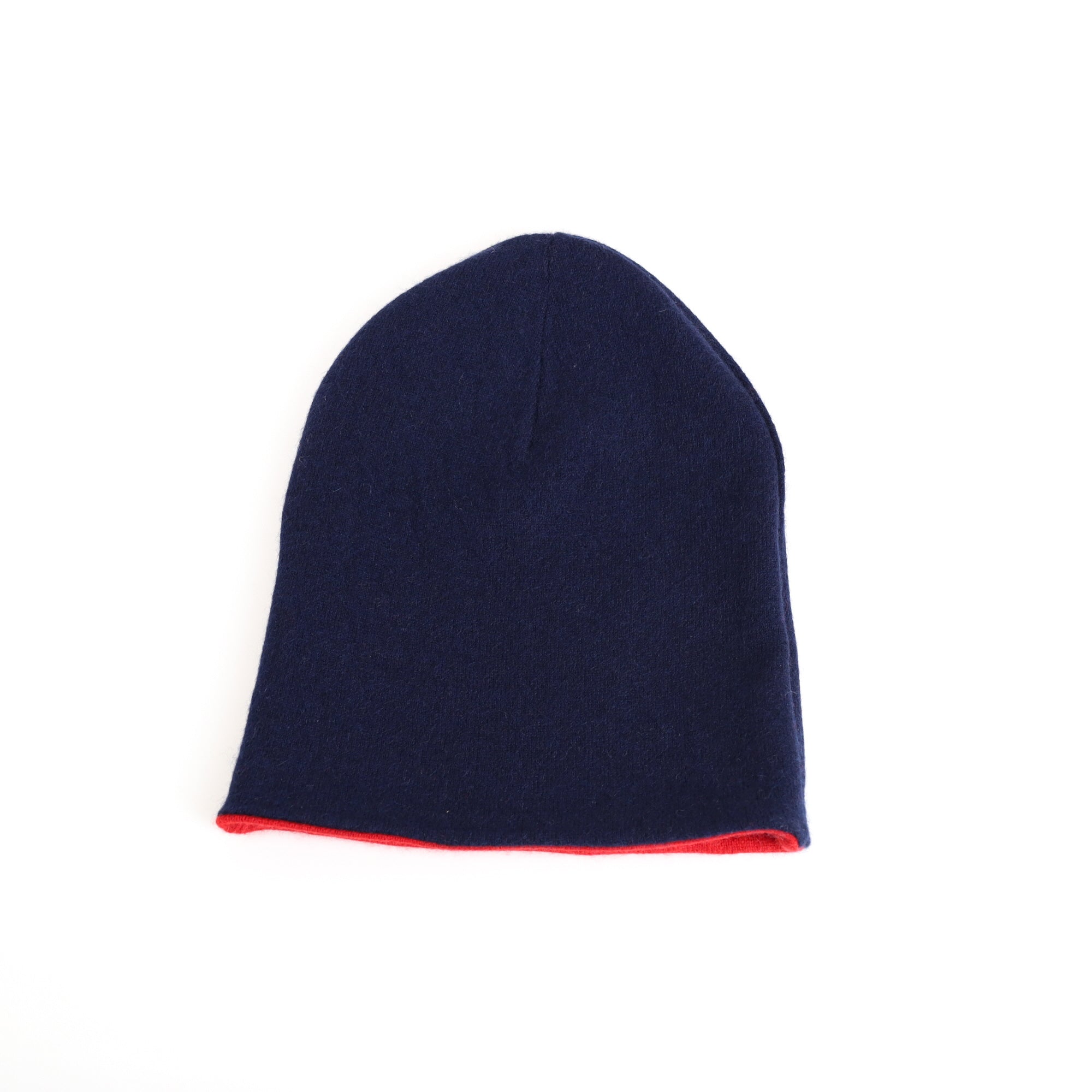 Red and Navy Cashmere Beanie Hat