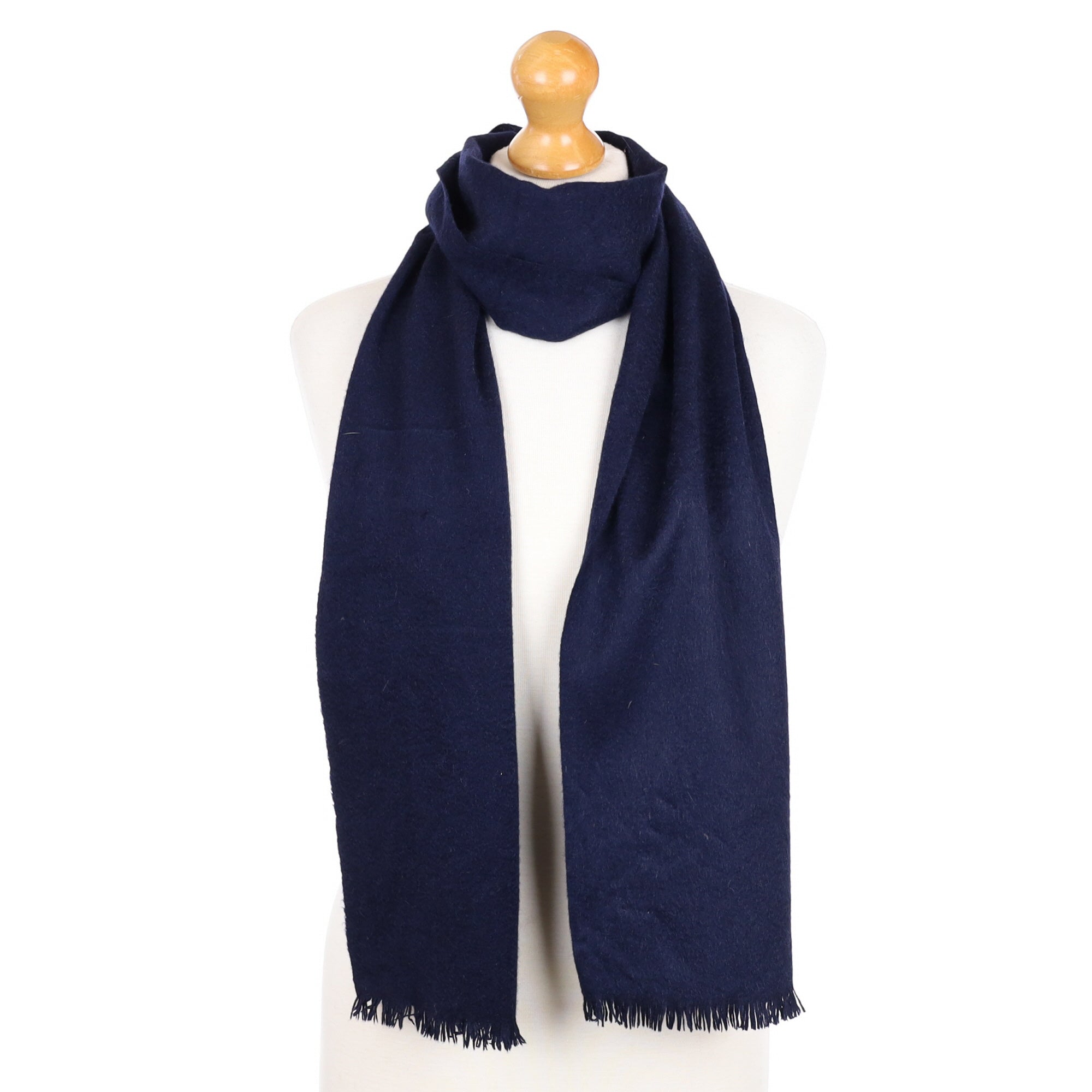 Navy Blue Cashmere Fringed Woven Scarf