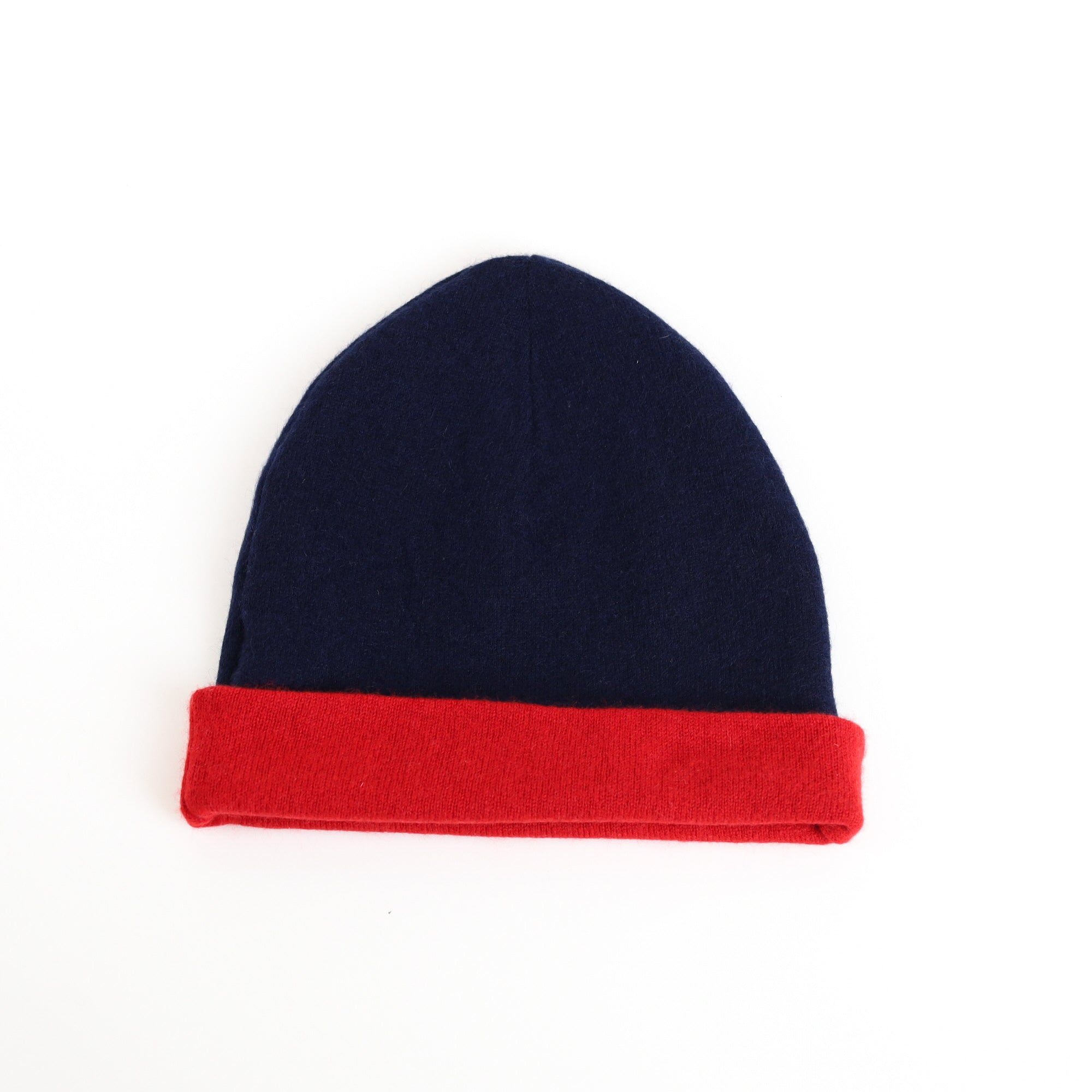 Red and Navy Cashmere Beanie Hat